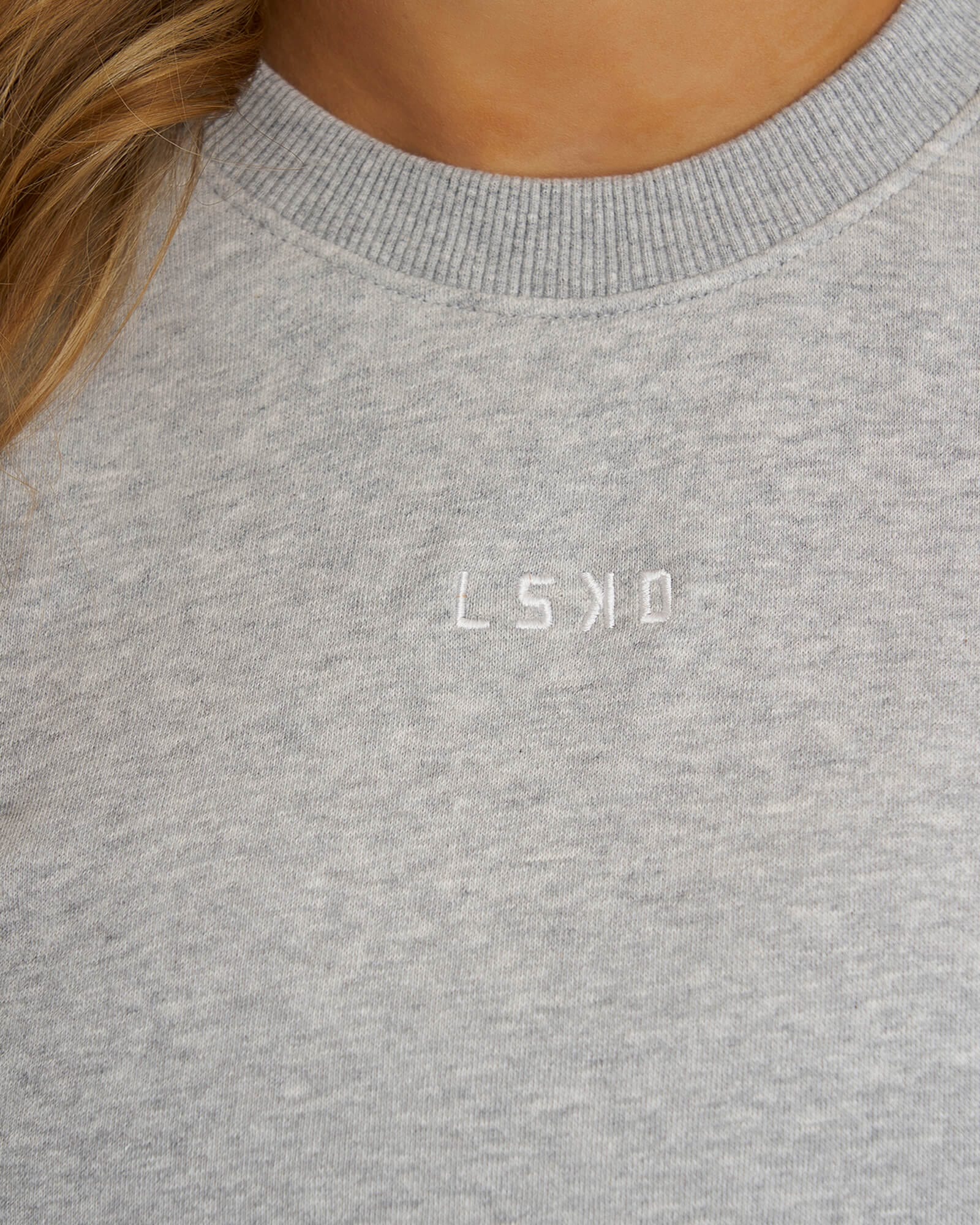 Model wearing Shooter Tee - Lt Grey Marl