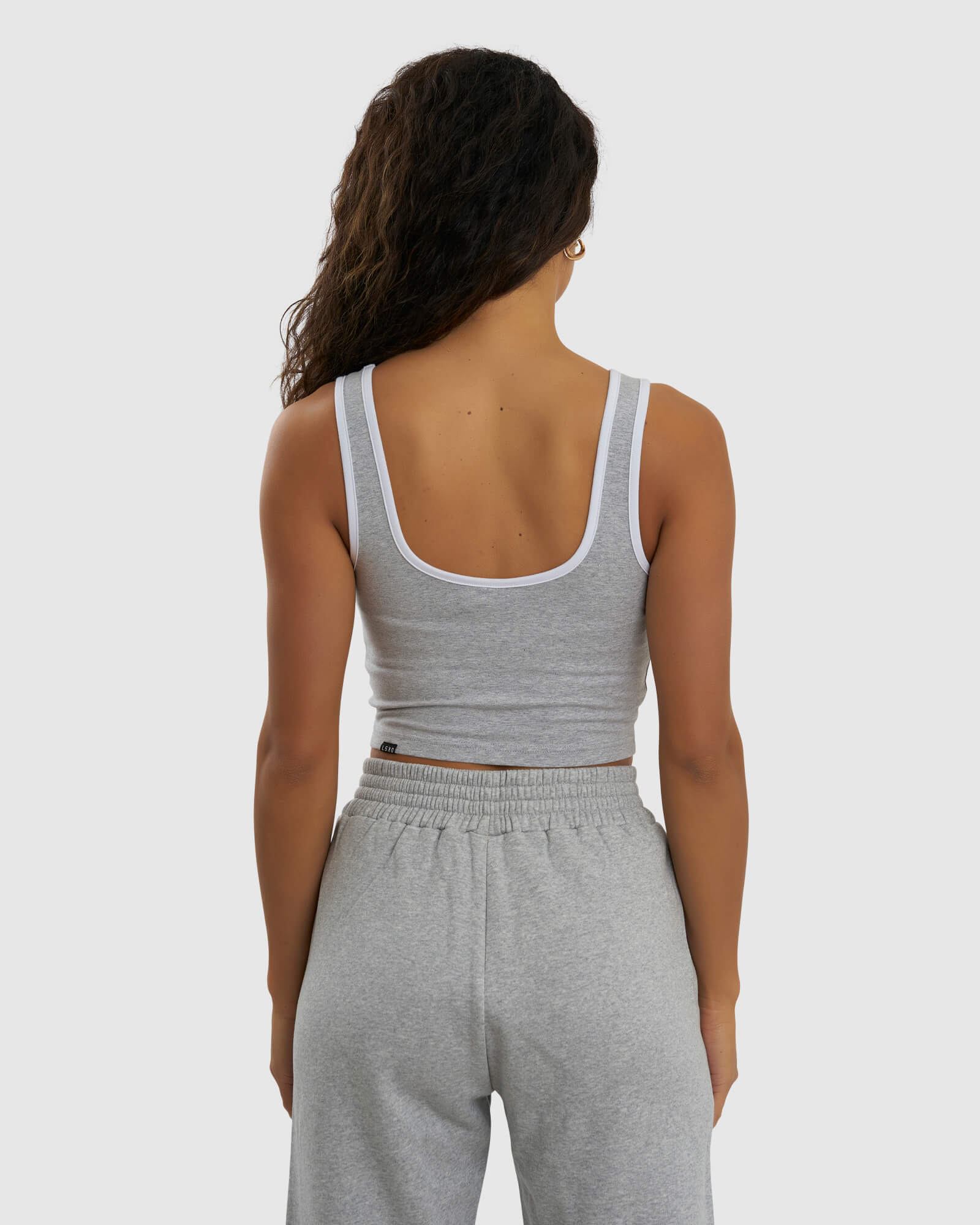 Model wearing Knockout Tank - Lt Grey Marl