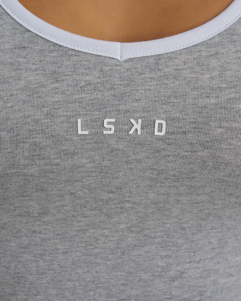 Model wearing Knockout Tank - Lt Grey Marl