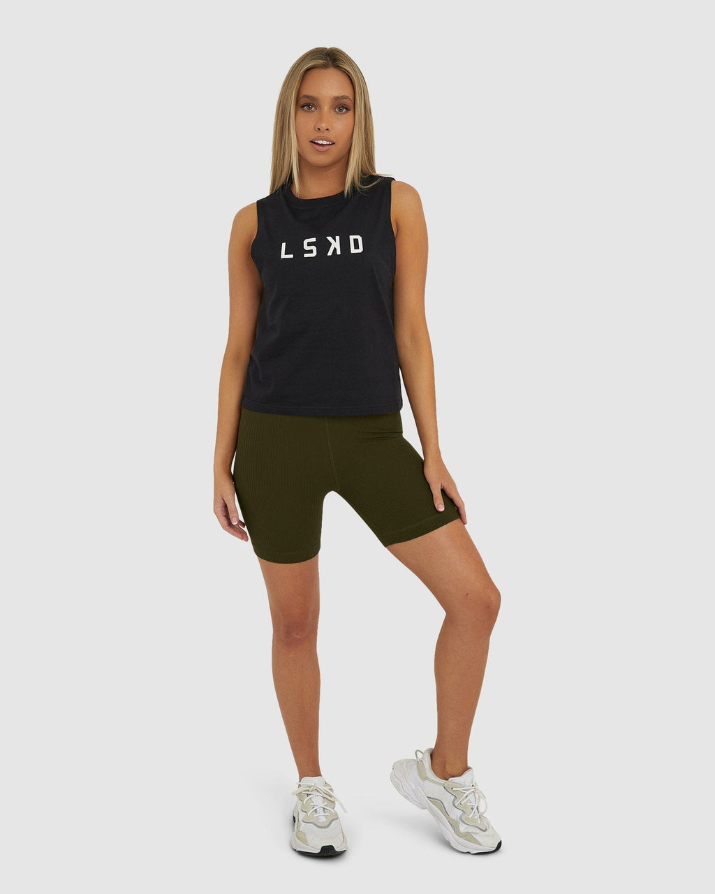 Model wearing Dymo Ribbed Short - Military Green