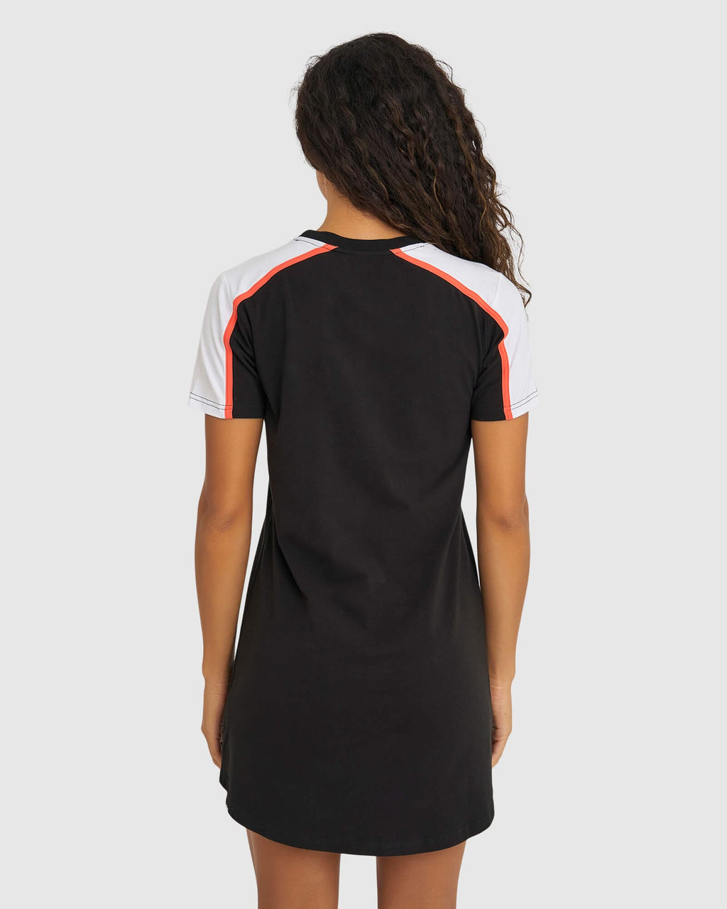 Model wearing Panel Tee Dress - Black-Fruit Punch