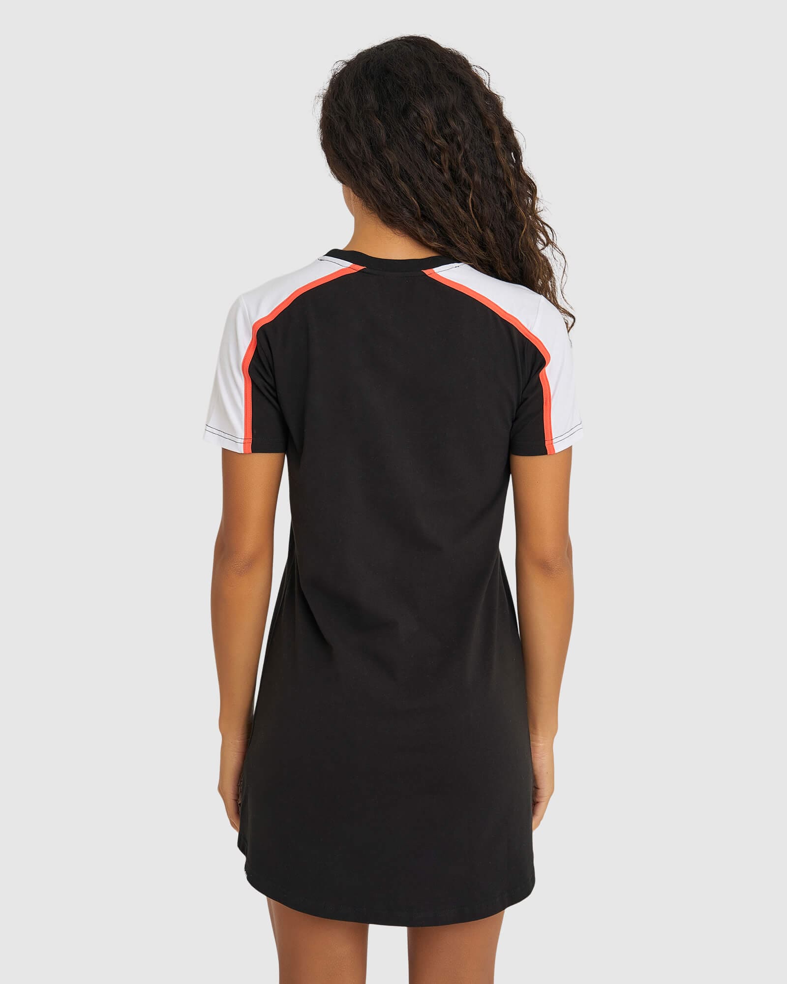 Model wearing Panel Tee Dress - Black-Fruit Punch