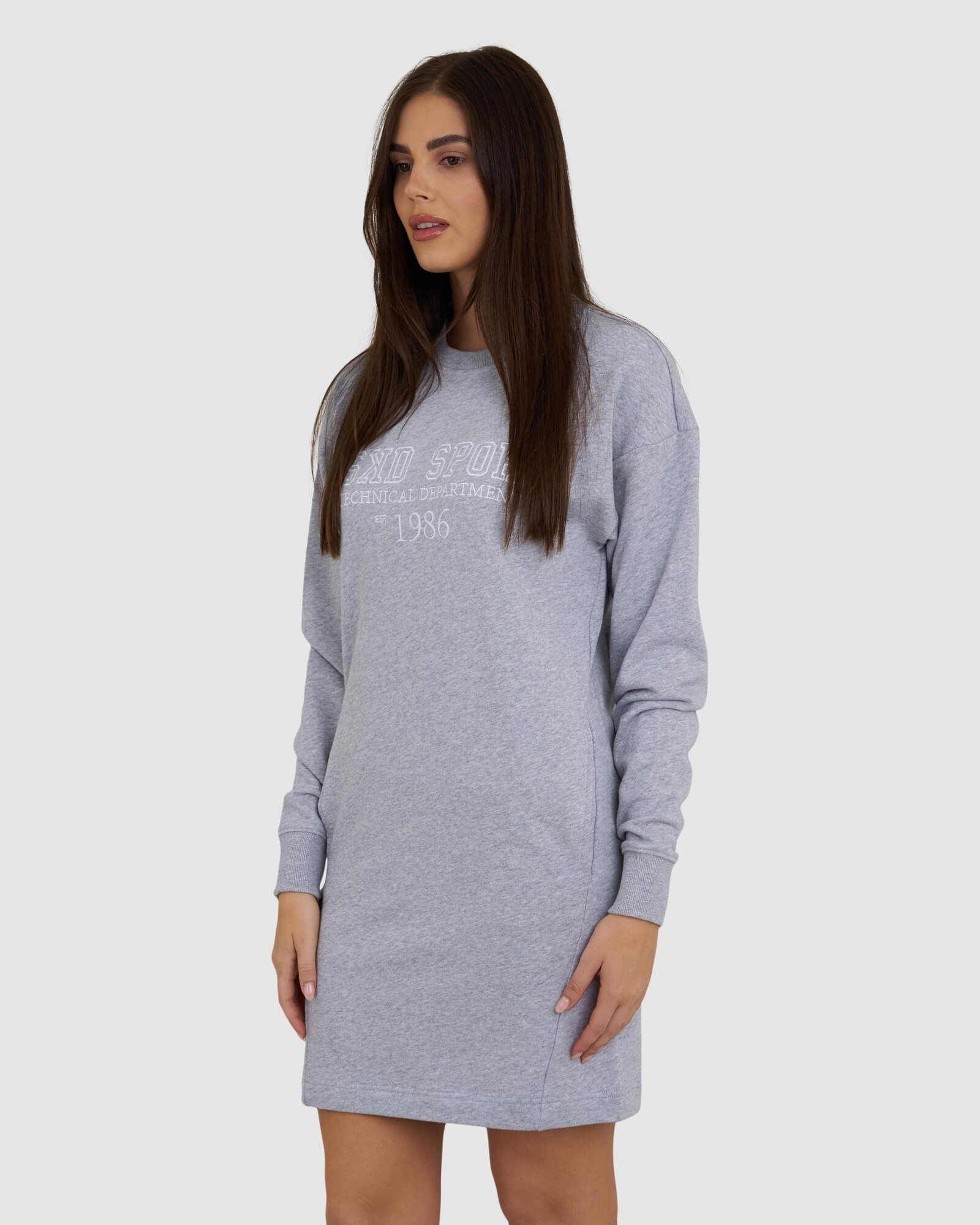 Model wearing Ivy Sweater Dress - Lt Grey Marl