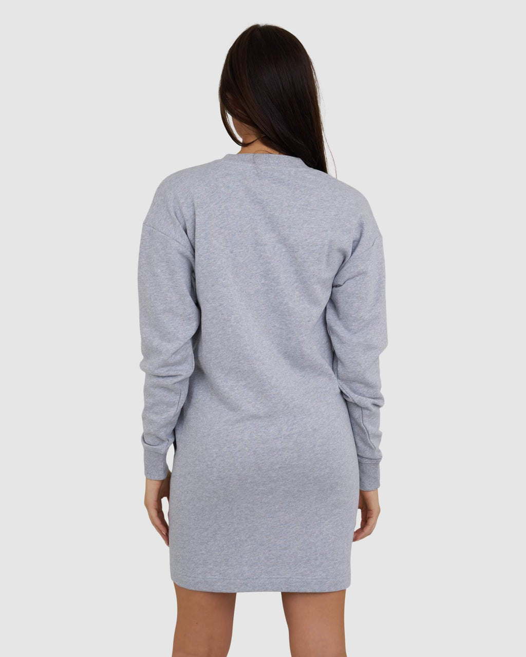 Model wearing Ivy Sweater Dress - Lt Grey Marl