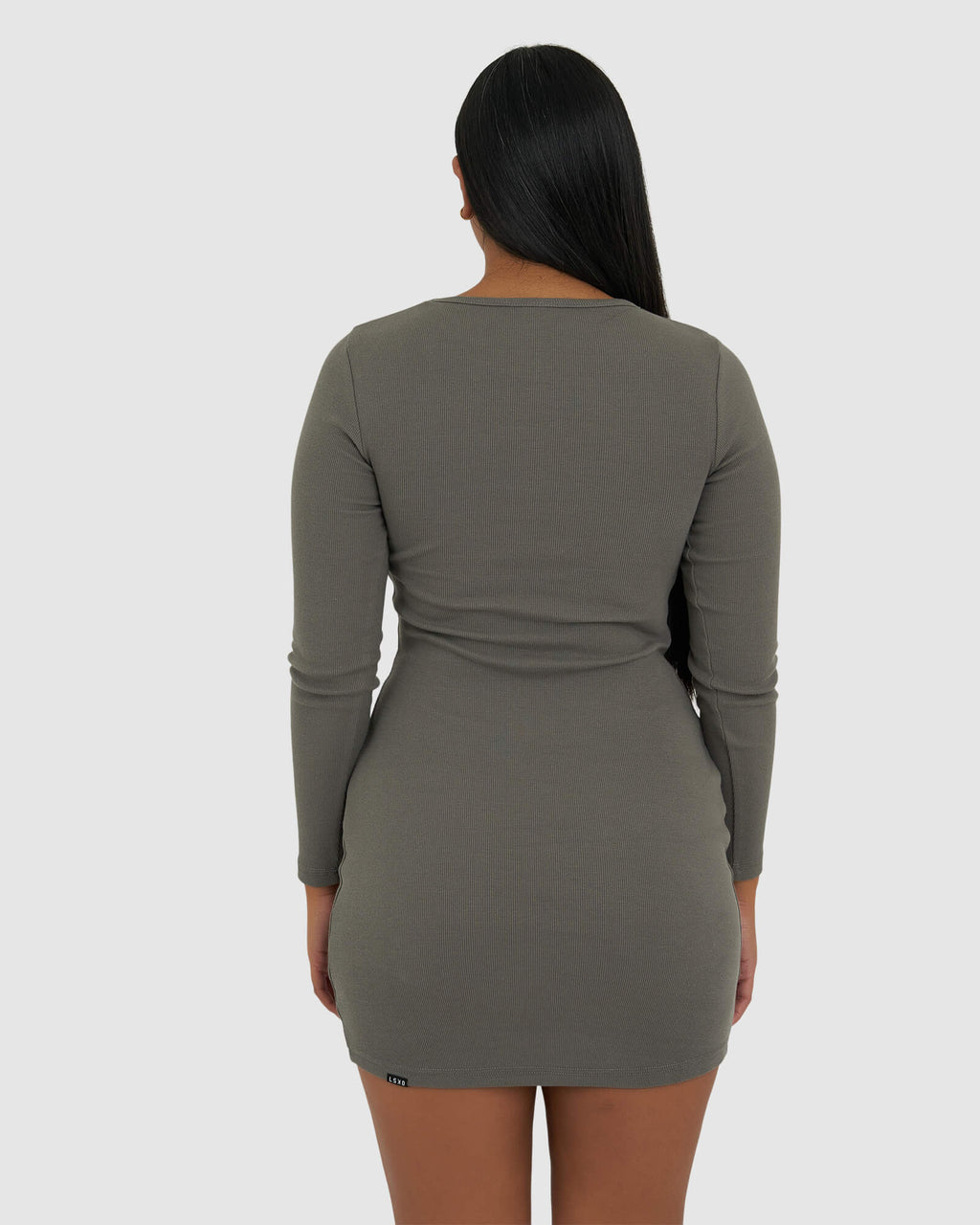 Model wearing Field Ribbed LS Dress - Castlerock