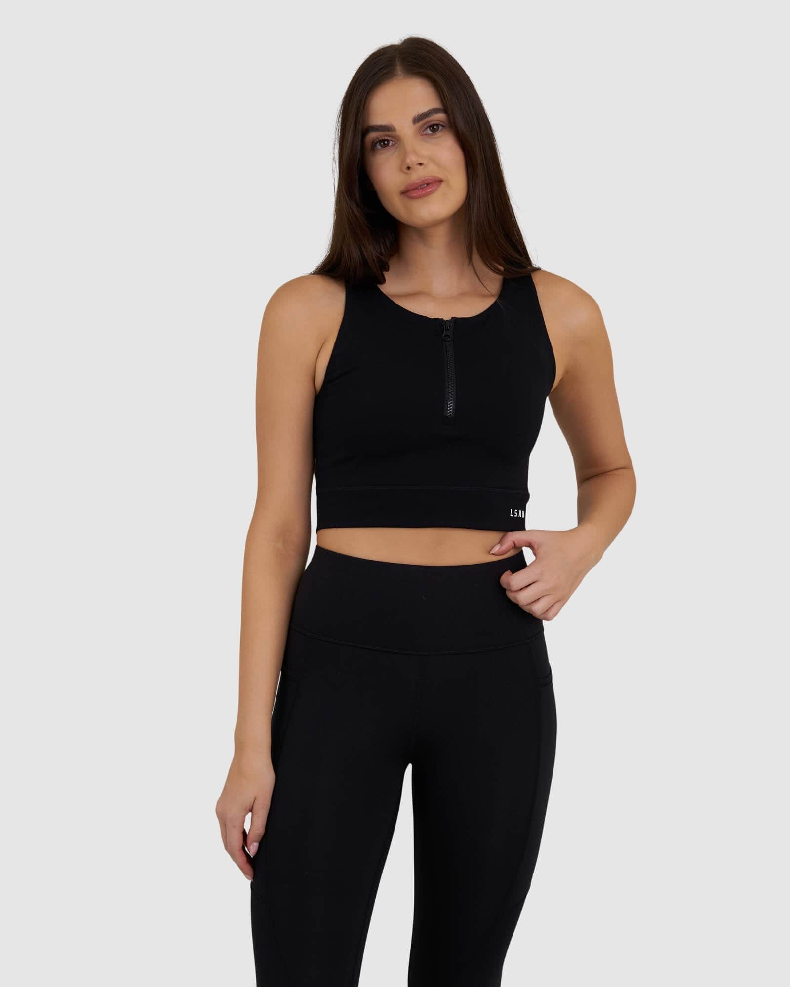 Model wearing Zip Up Tank - Black