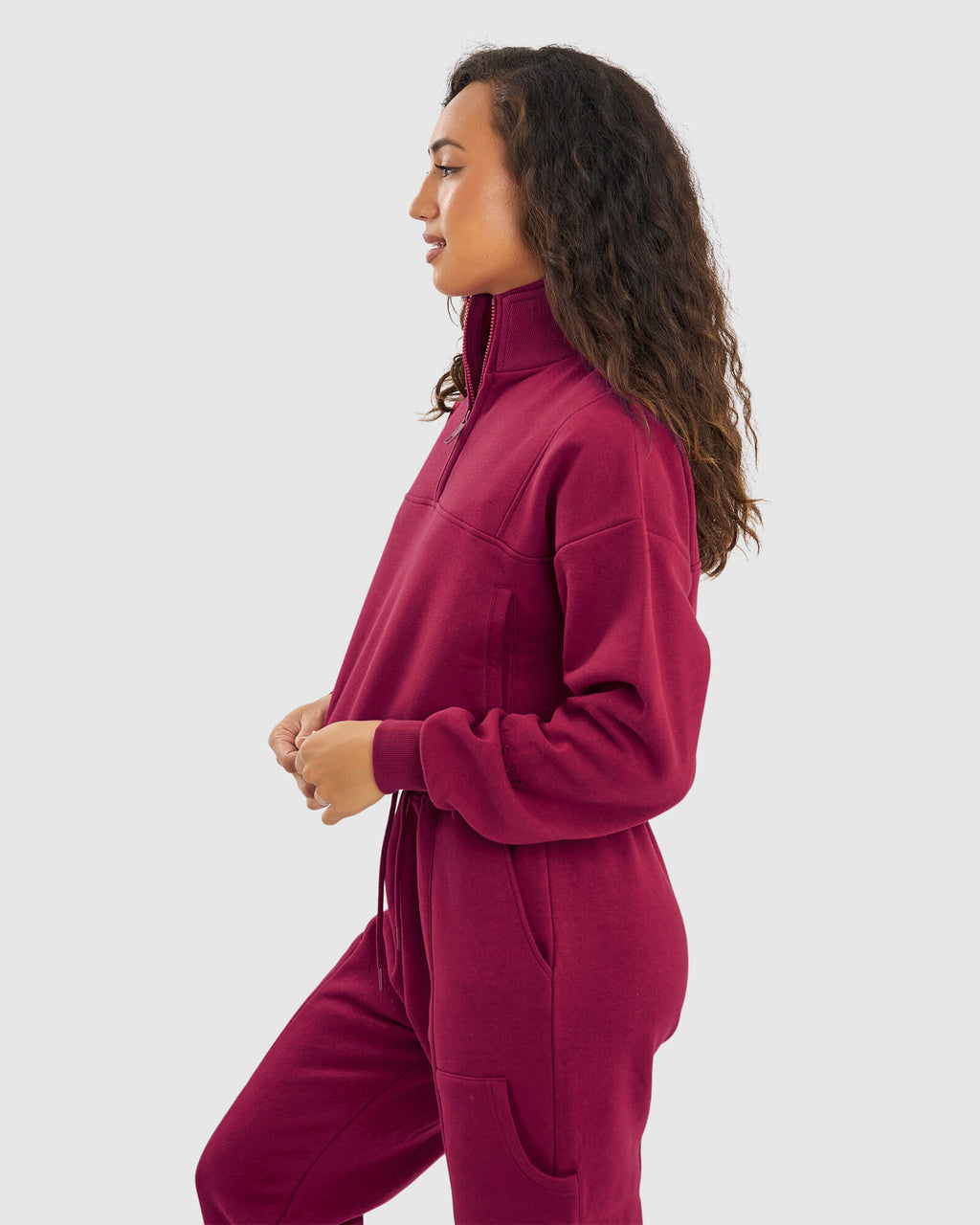 Model wearing Harley Sweater - Candy Apple