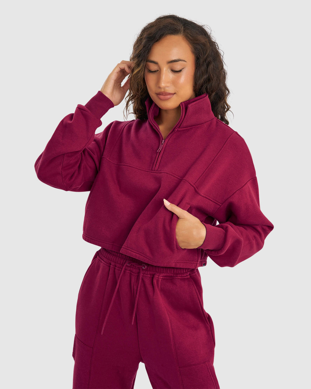 Model wearing Harley Sweater - Candy Apple