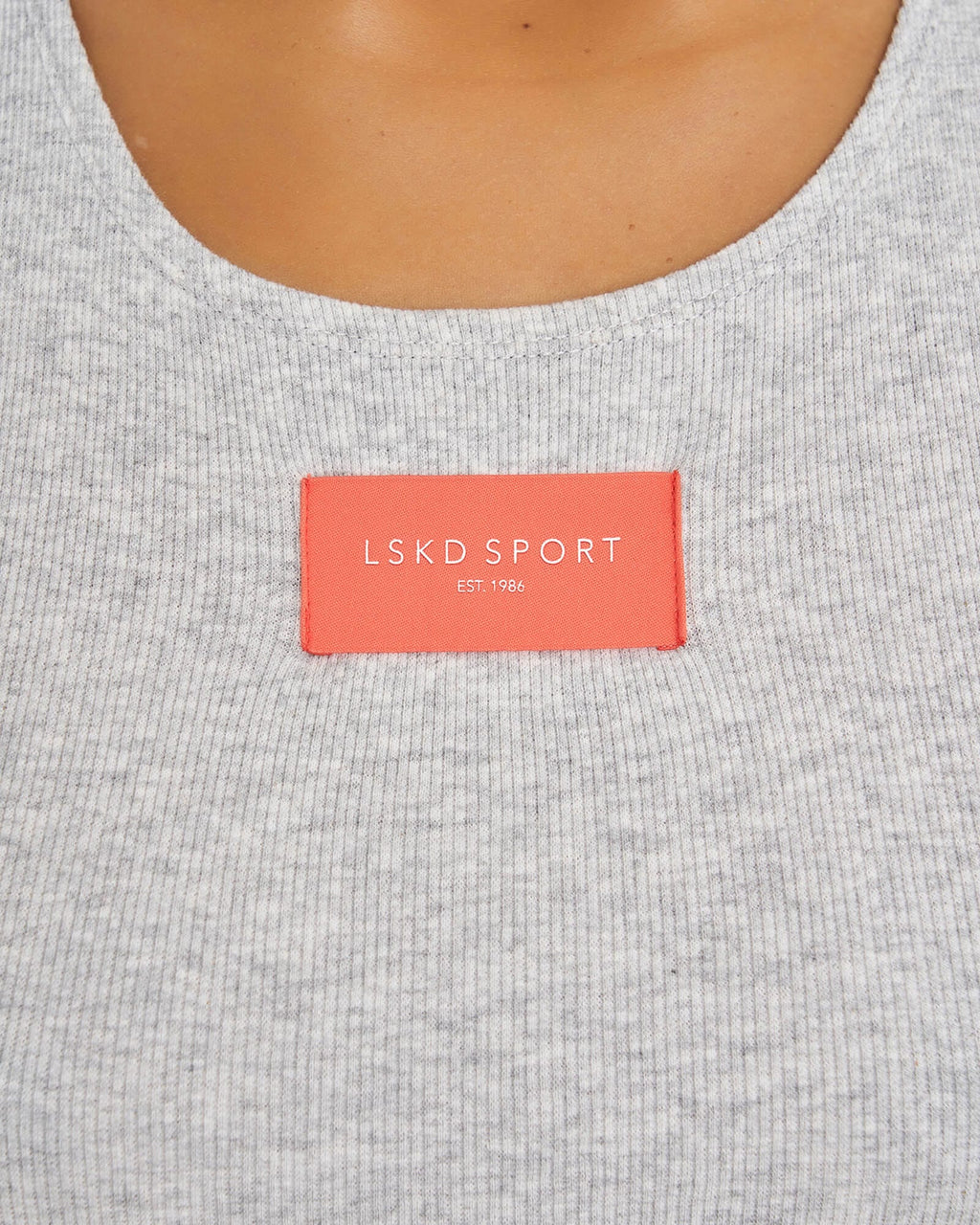 Model wearing Gina Ribbed Tank Dress - Lt Grey Marl-Fruit Punch