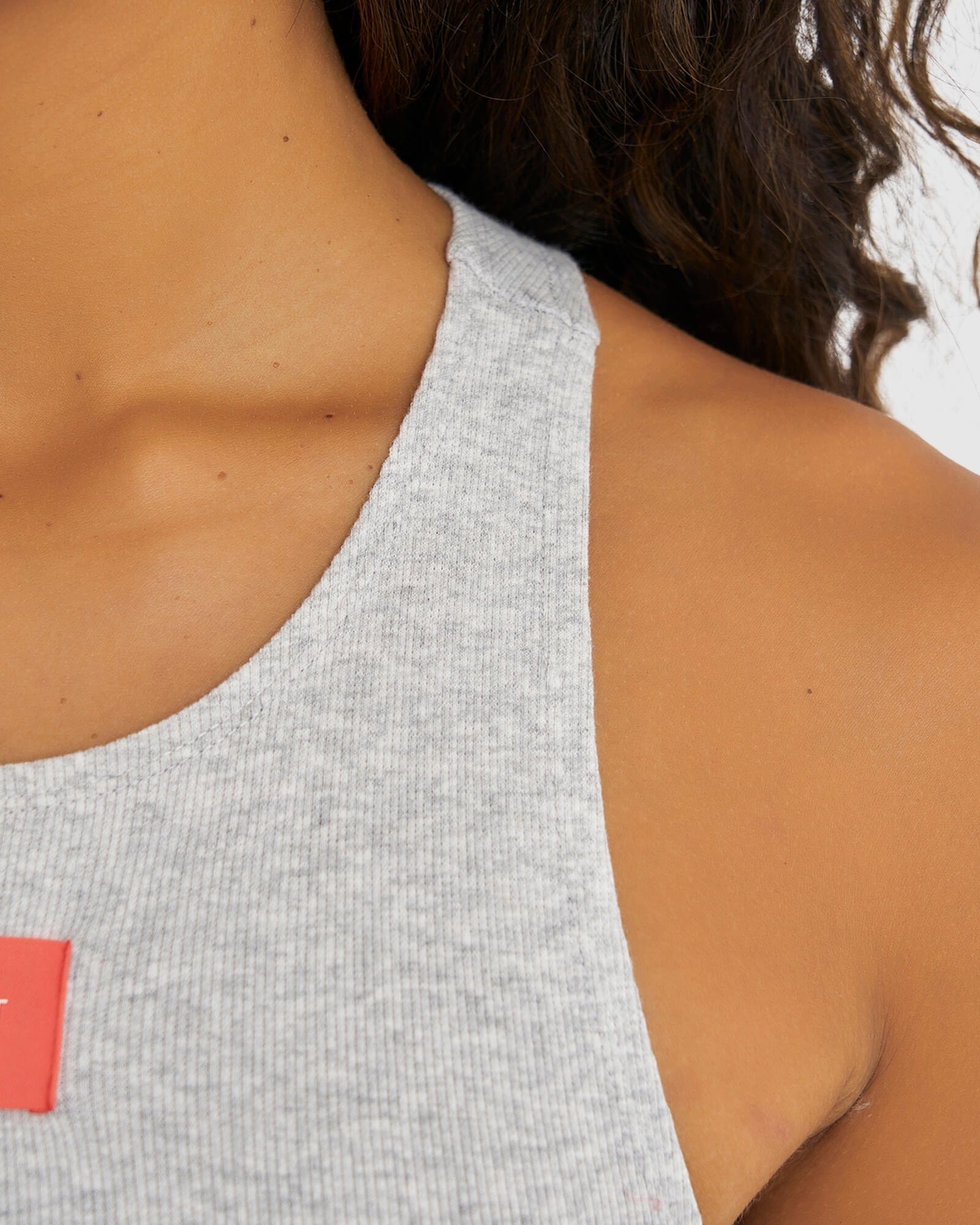 Model wearing Gina Ribbed Tank Dress - Lt Grey Marl-Fruit Punch