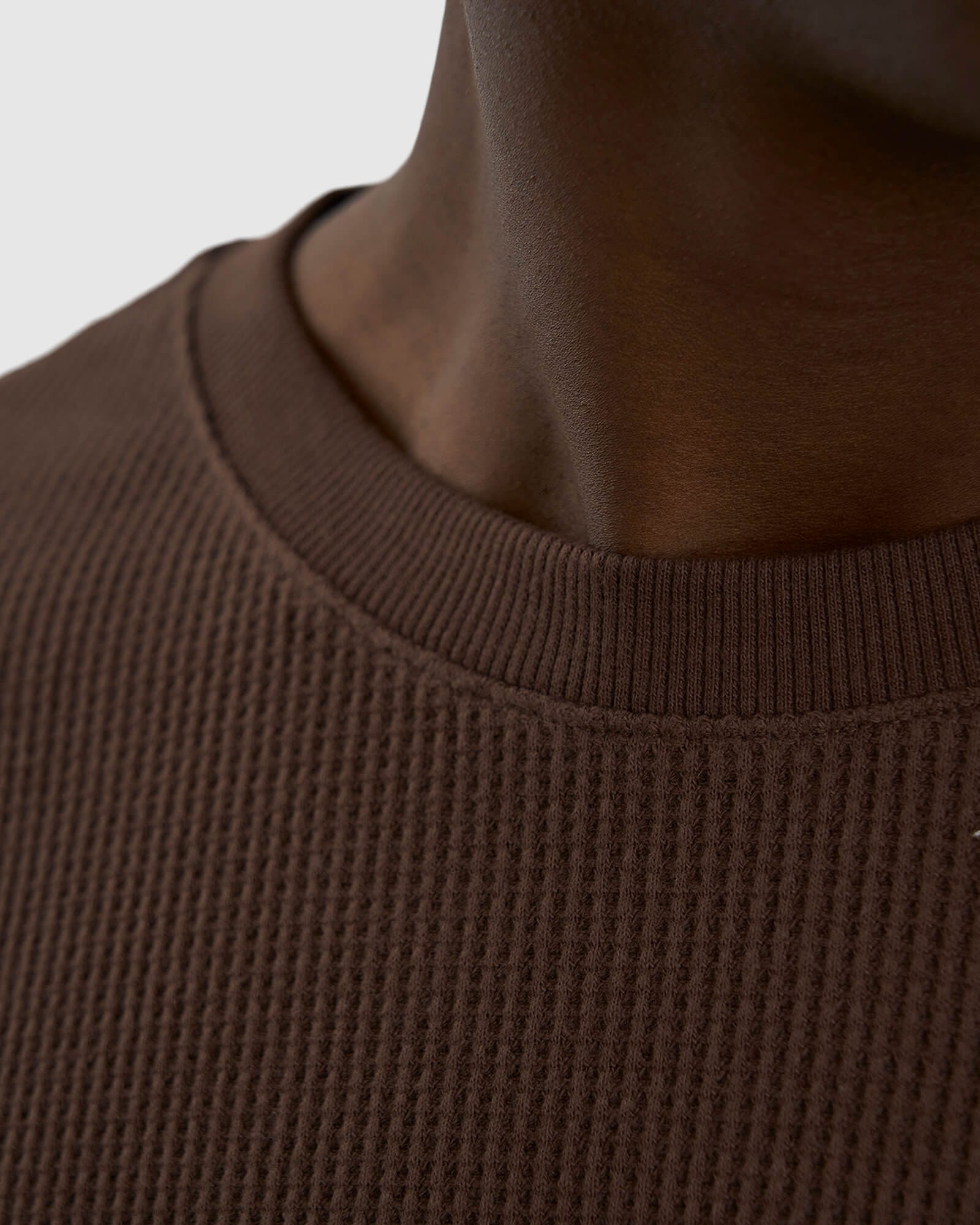 Model wearing Unisex Verse Waffle Tee - Walnut