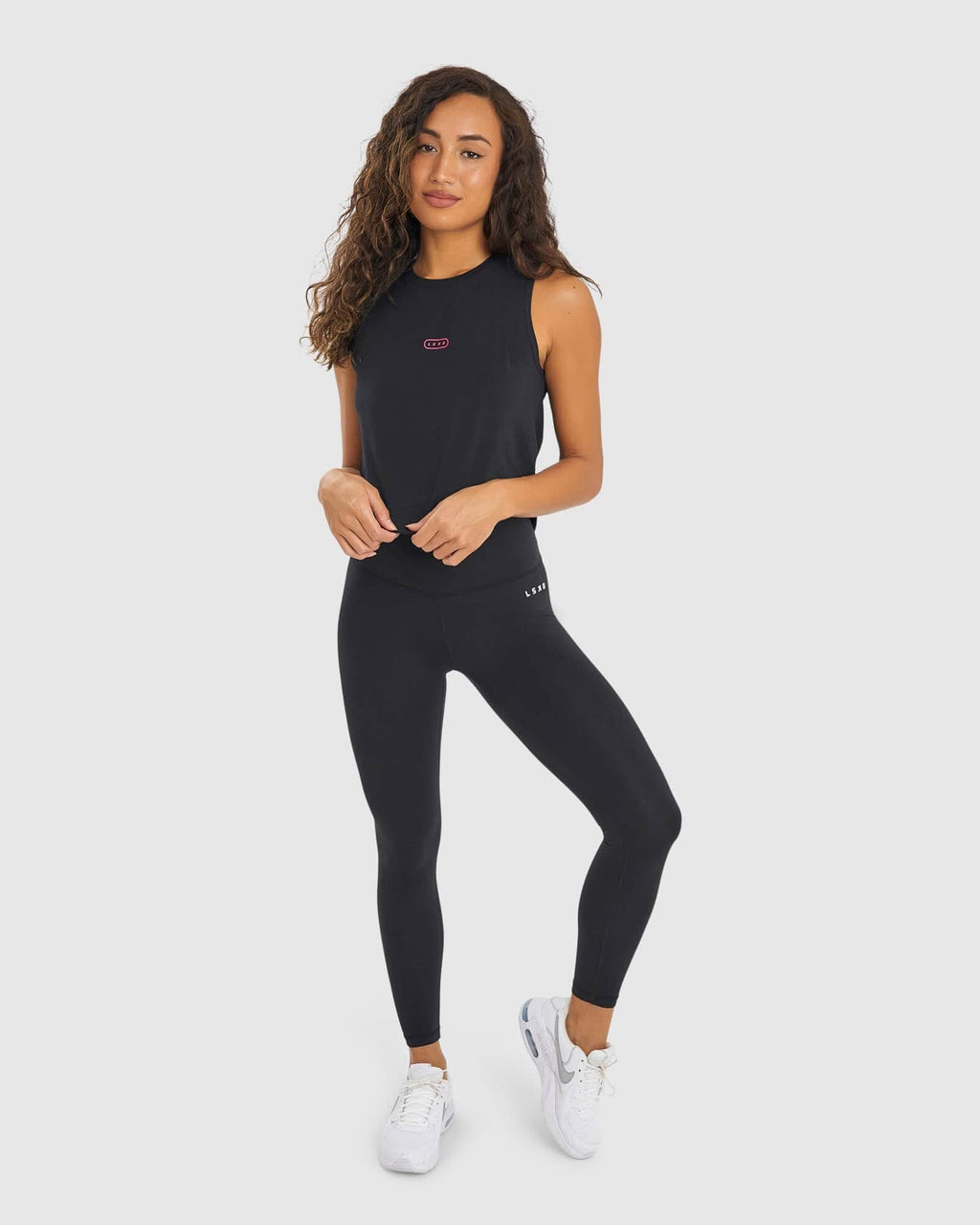 Model wearing Lotus Tank - Black-Boysenberry