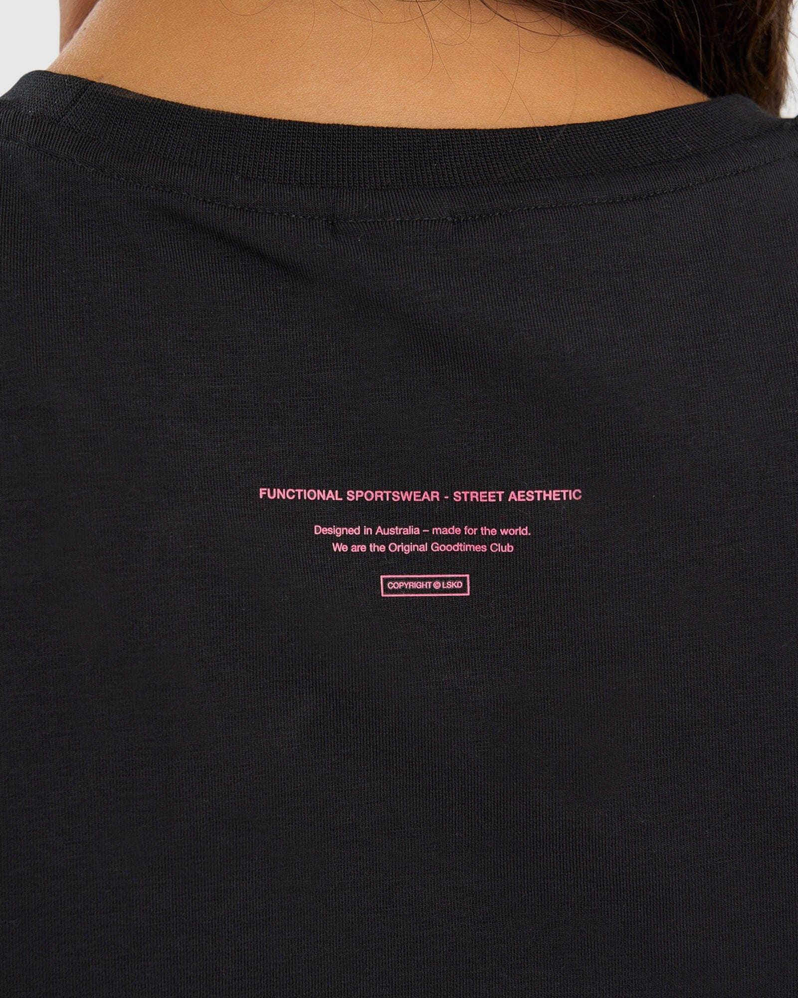 Model wearing Lotus Tank - Black-Boysenberry