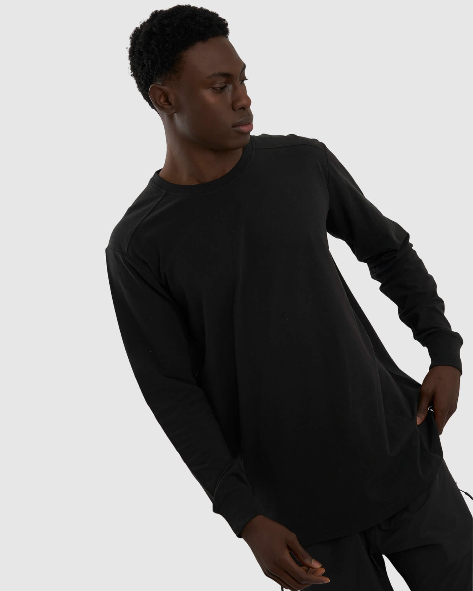 Model wearing Tab LS Tee - Black