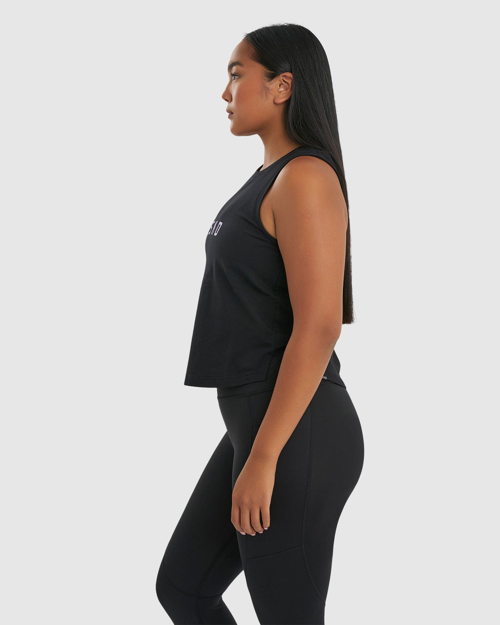 Model wearing Rep Tank - Black-Pastel Lilac