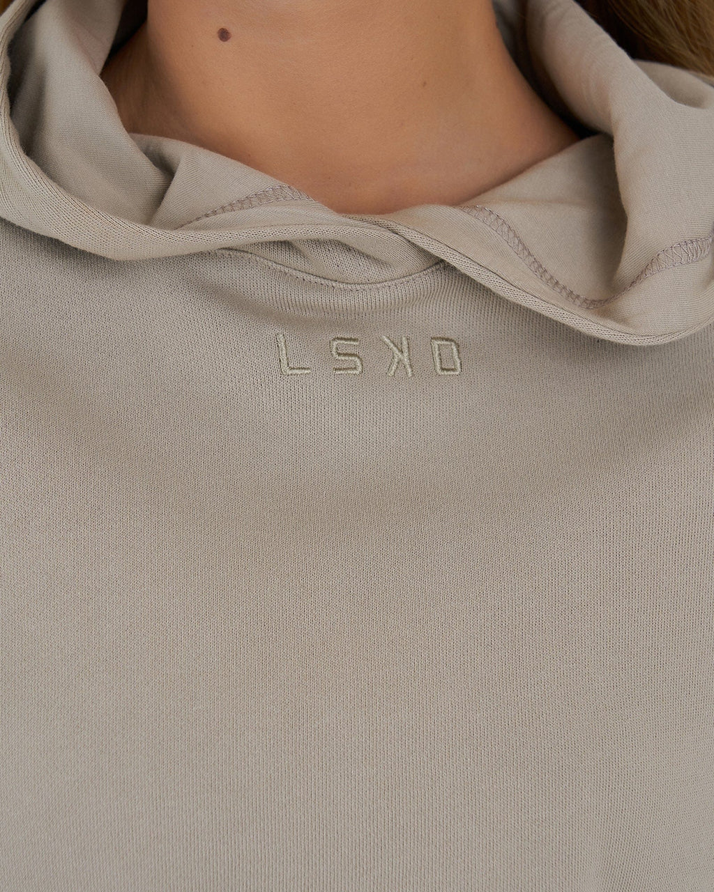 Model wearing Field Pullover - Stone