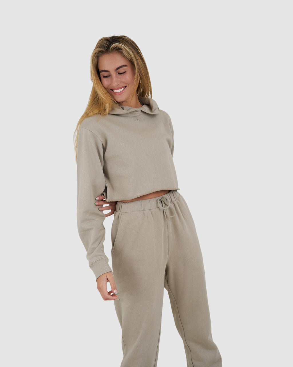 Model wearing Field Pullover - Stone