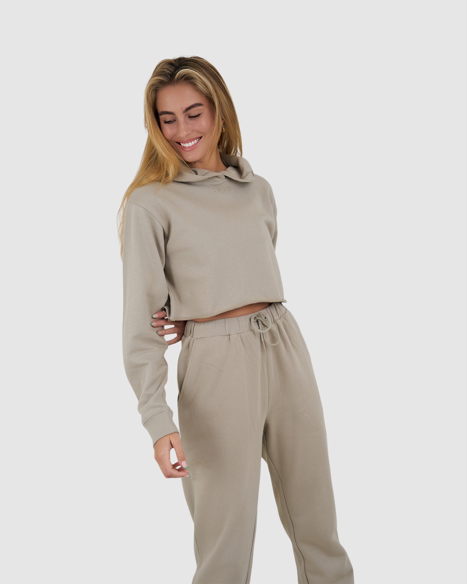 Model wearing Field Pullover - Stone