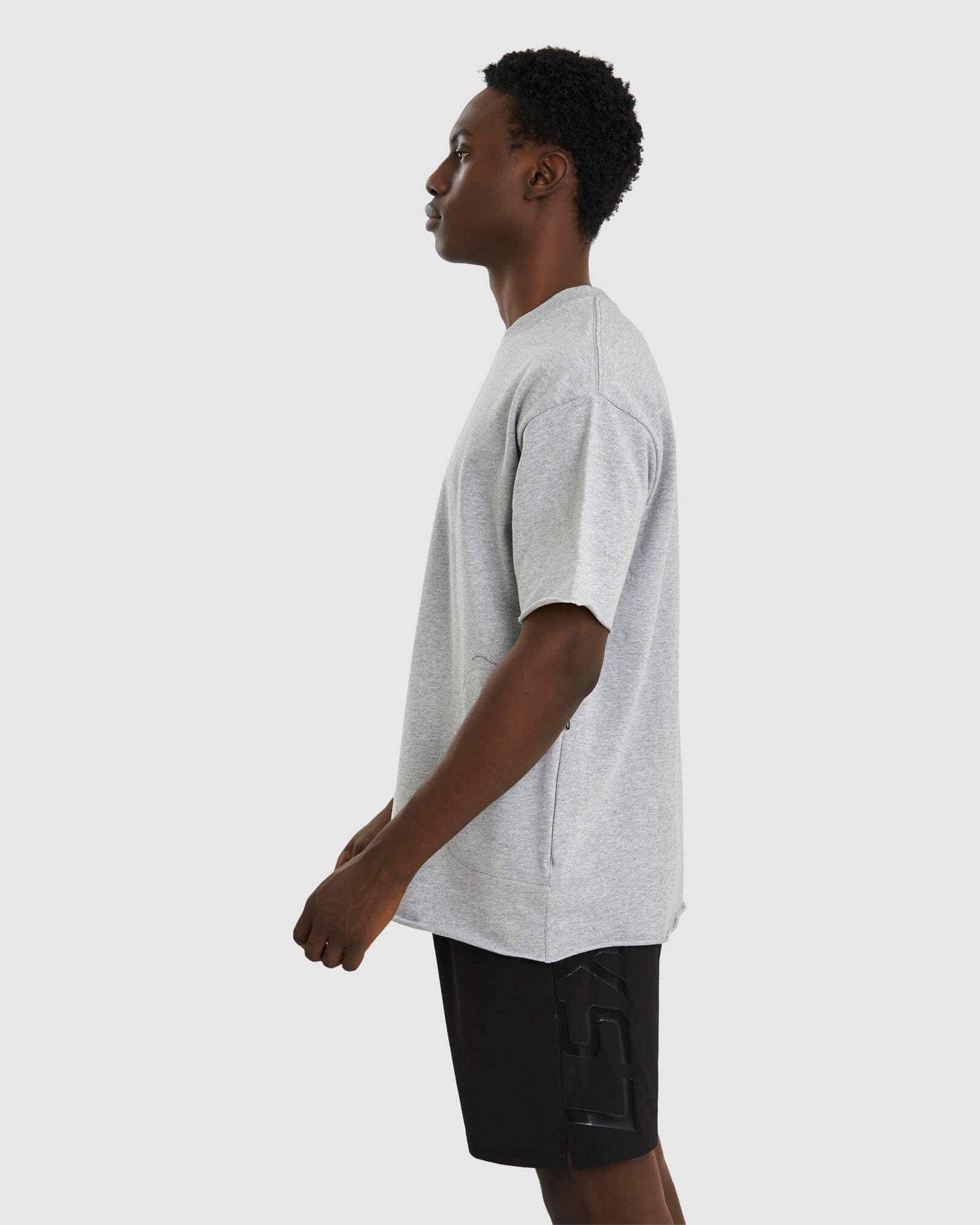 Model wearing Lift Heavyweight Tee Oversize - Lt Grey Marl
