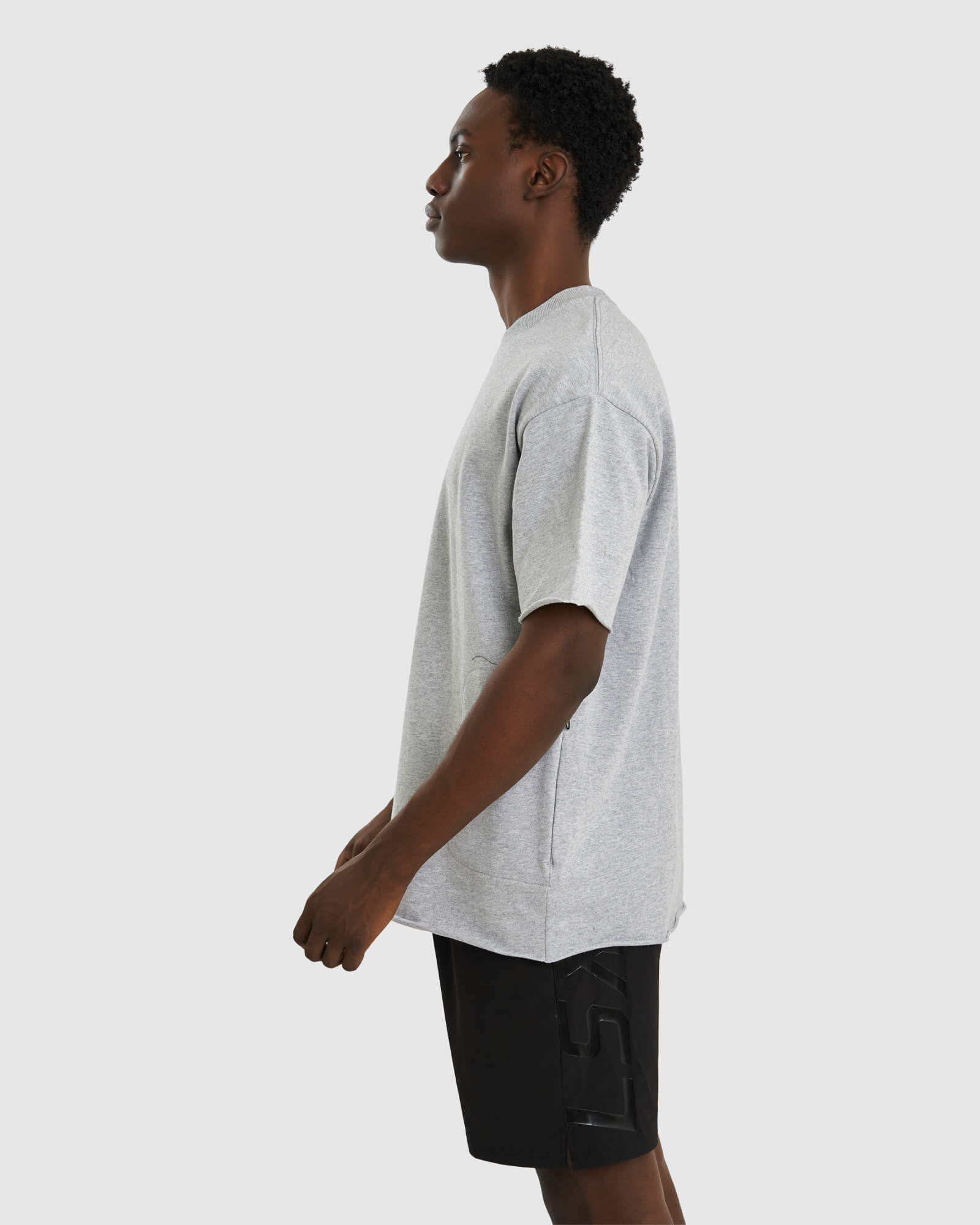 Model wearing Lift Heavyweight Tee Oversize - Lt Grey Marl