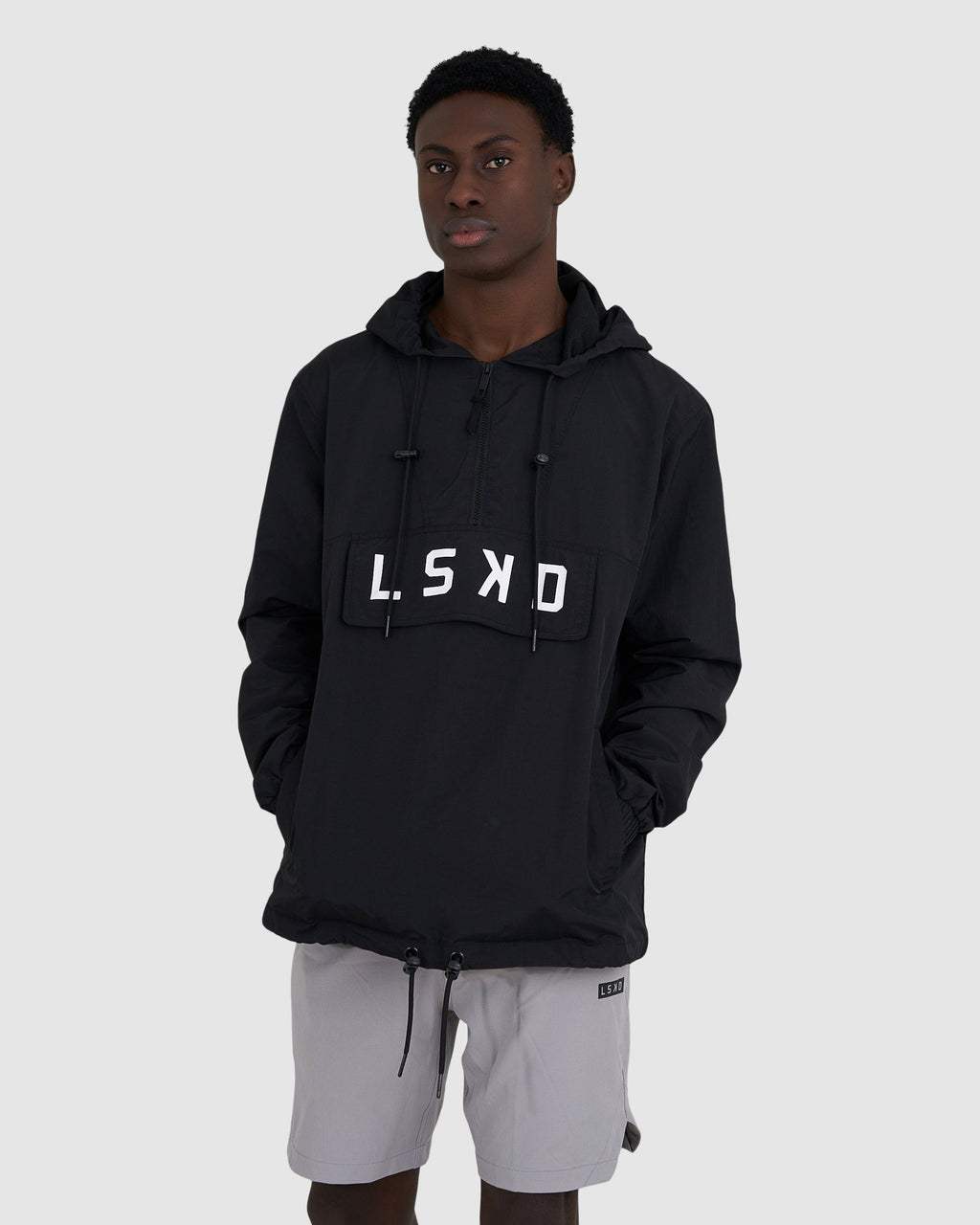 Model wearing Burrell Track Jacket - Black