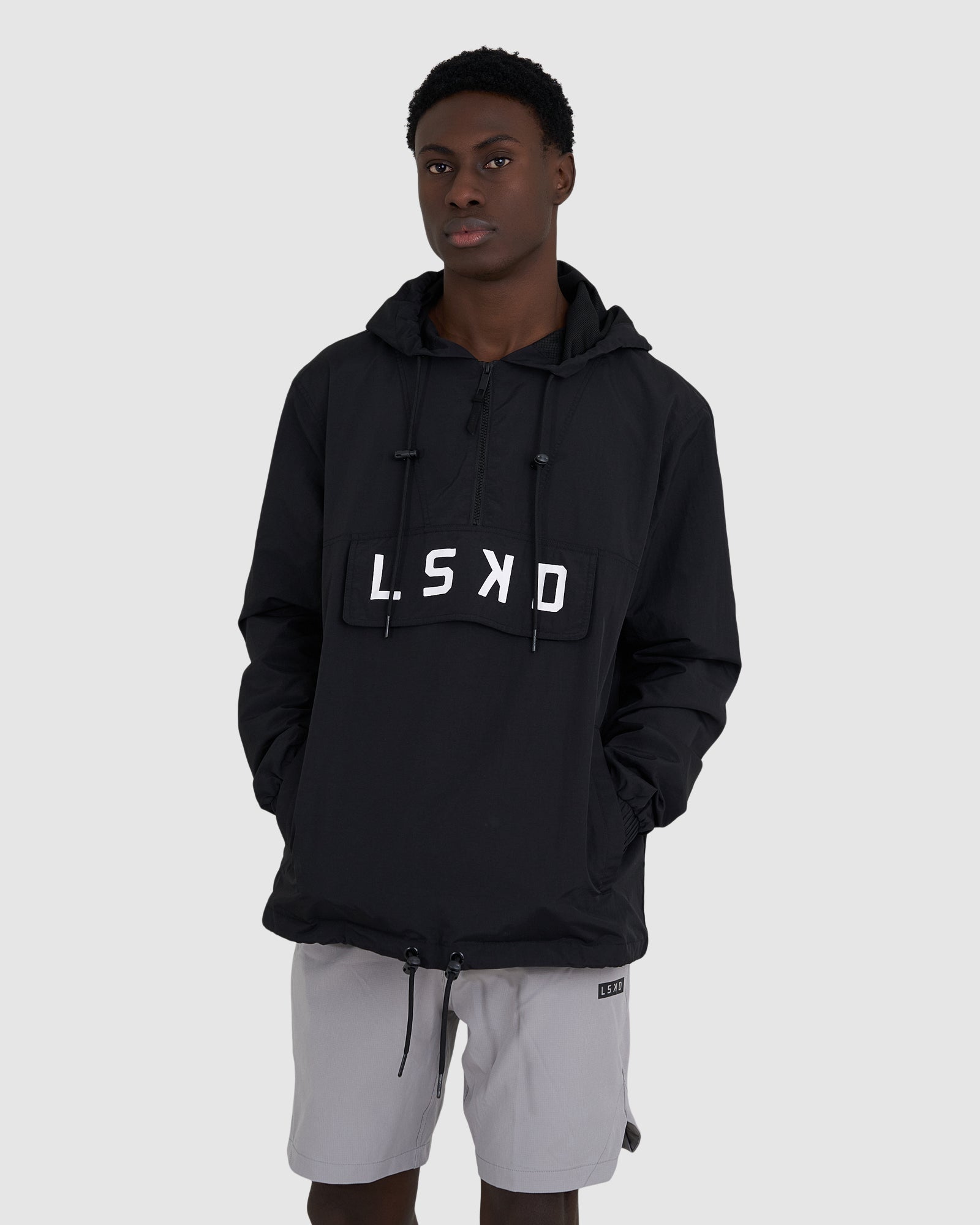 Model wearing Burrell Track Jacket - Black