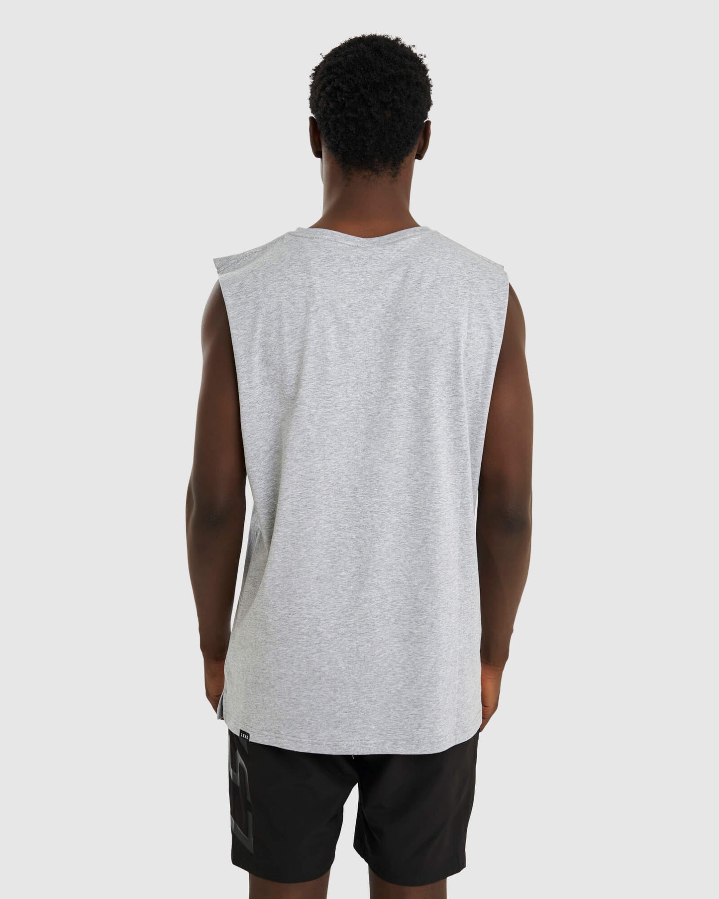 Model wearing Race Tank - Lt Grey Marl