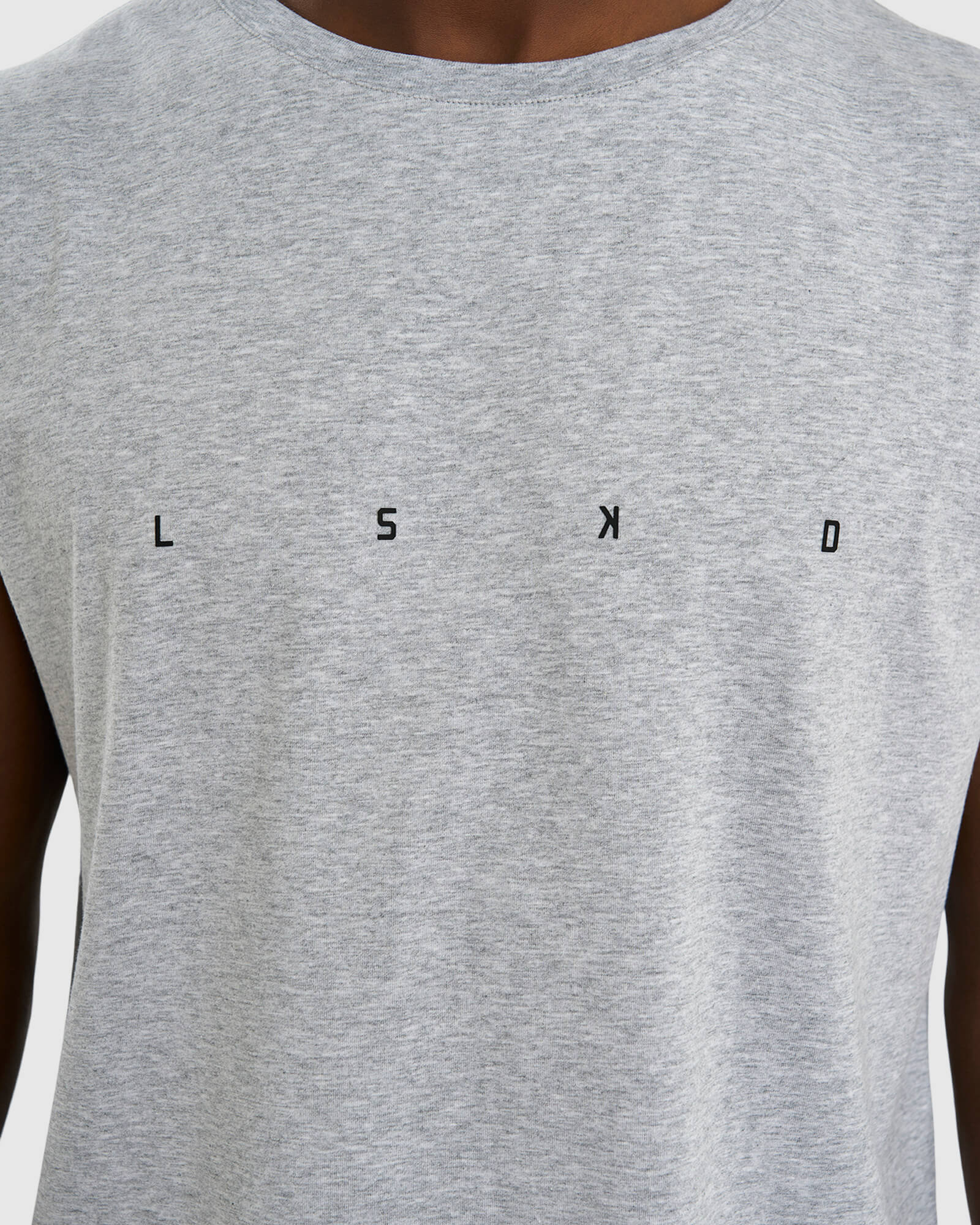 Model wearing Race Tank - Lt Grey Marl