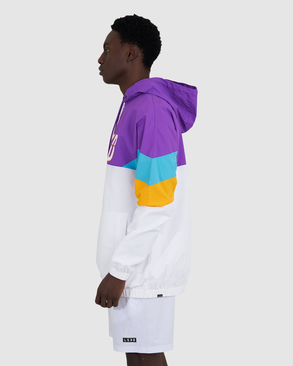 Model wearing Centre Court Track Jacket - White-Electric Lavender