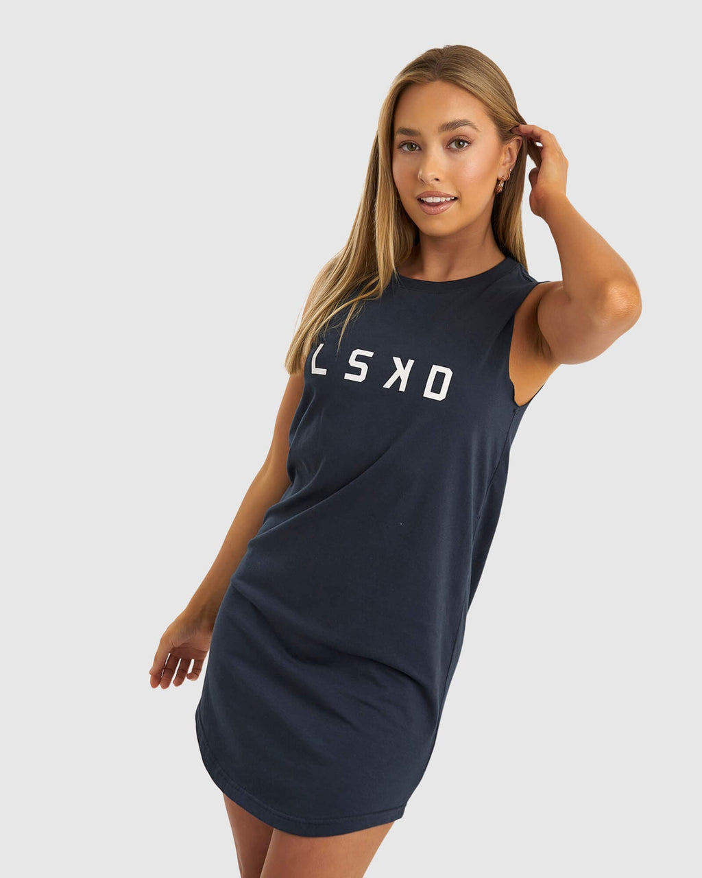 Model wearing Structure Tank Dress - Carbon