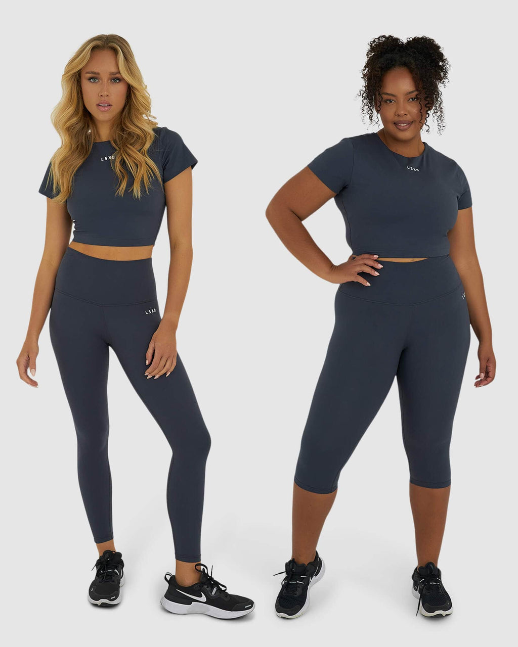 Model wearing Base Crop Tee - Ink