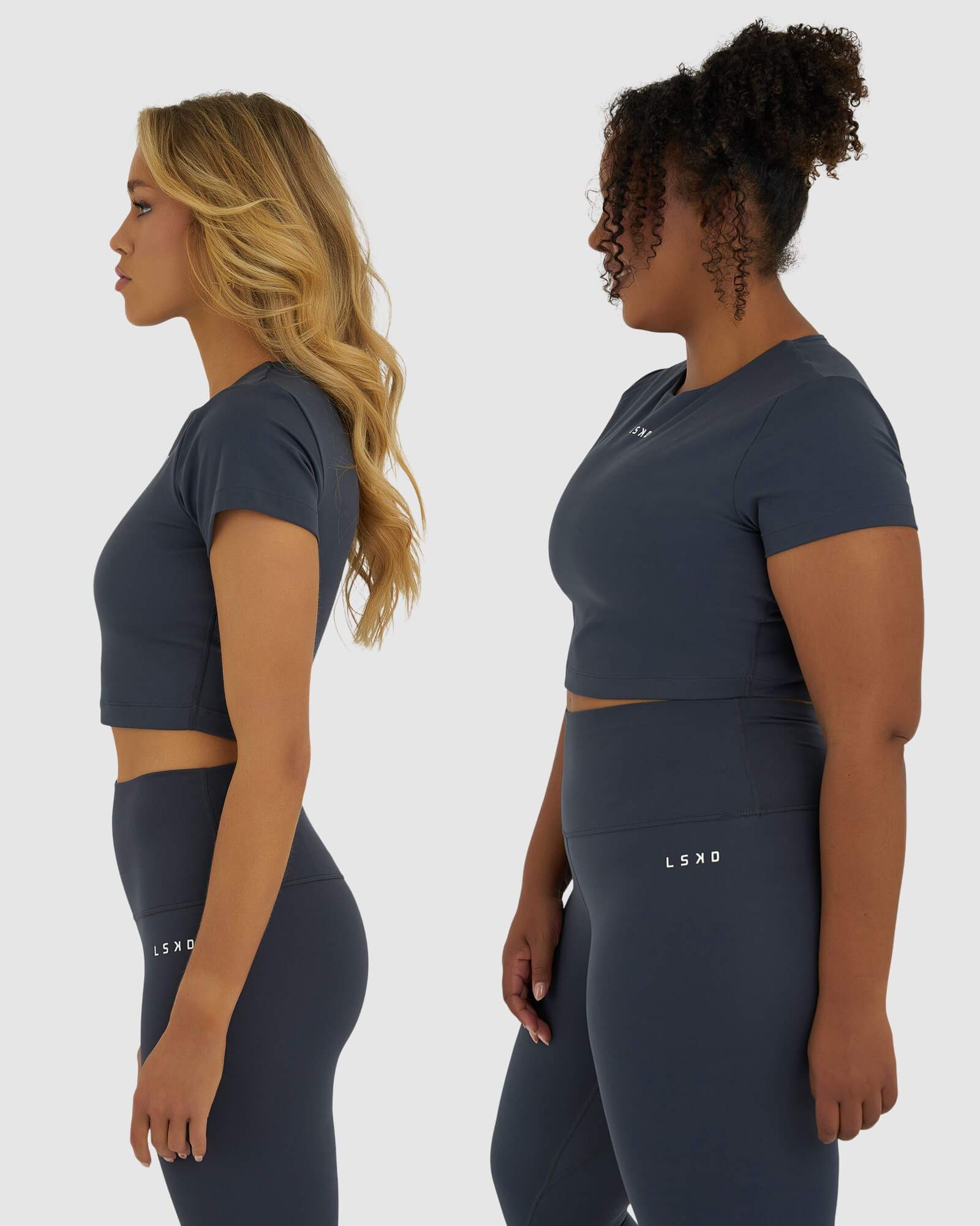 Model wearing Base Crop Tee - Ink