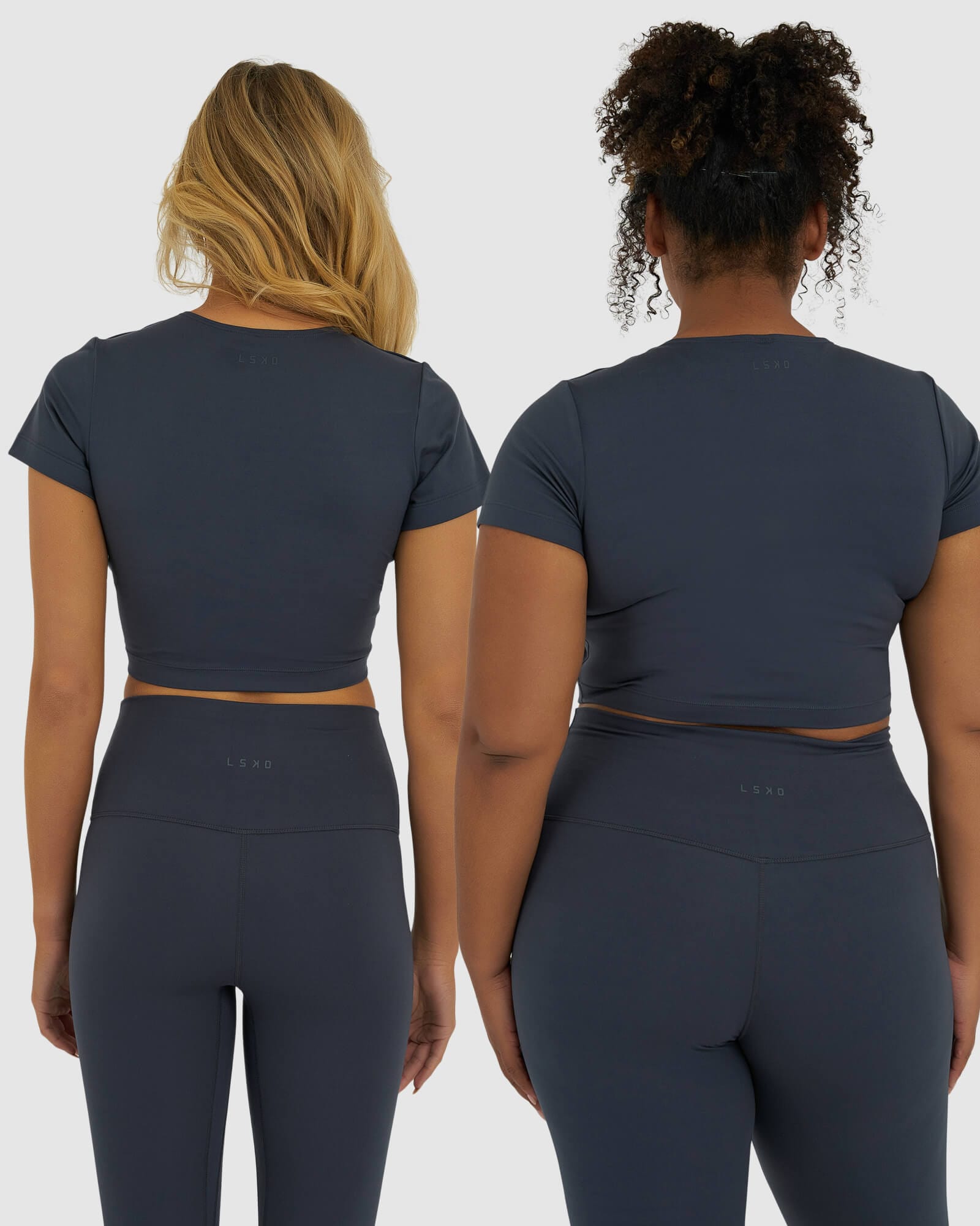 Model wearing Base Crop Tee - Ink