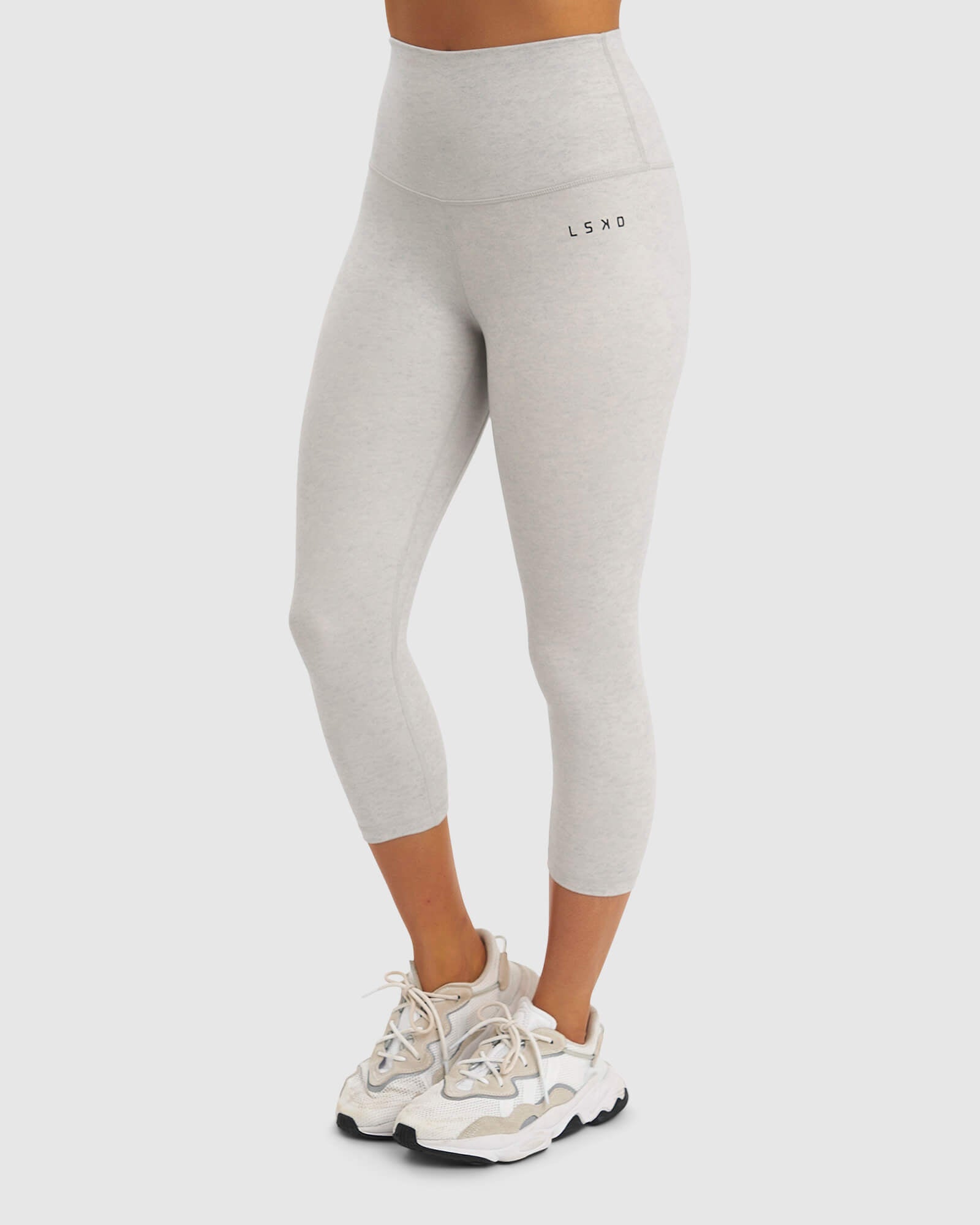 Model wearing Base 3/4 Tight - Lt Grey Marl