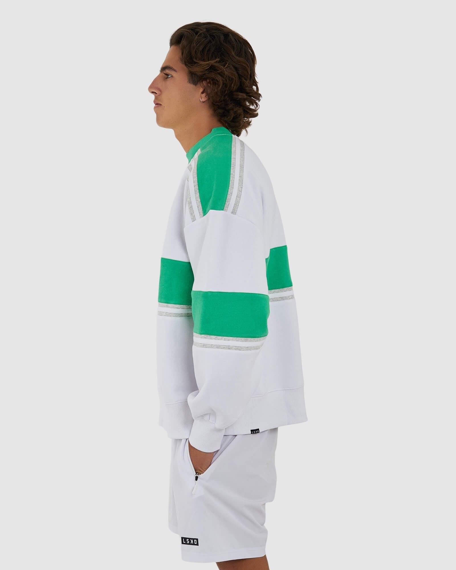 Model wearing Unisex A-Team Sweater Oversize - Apple Green