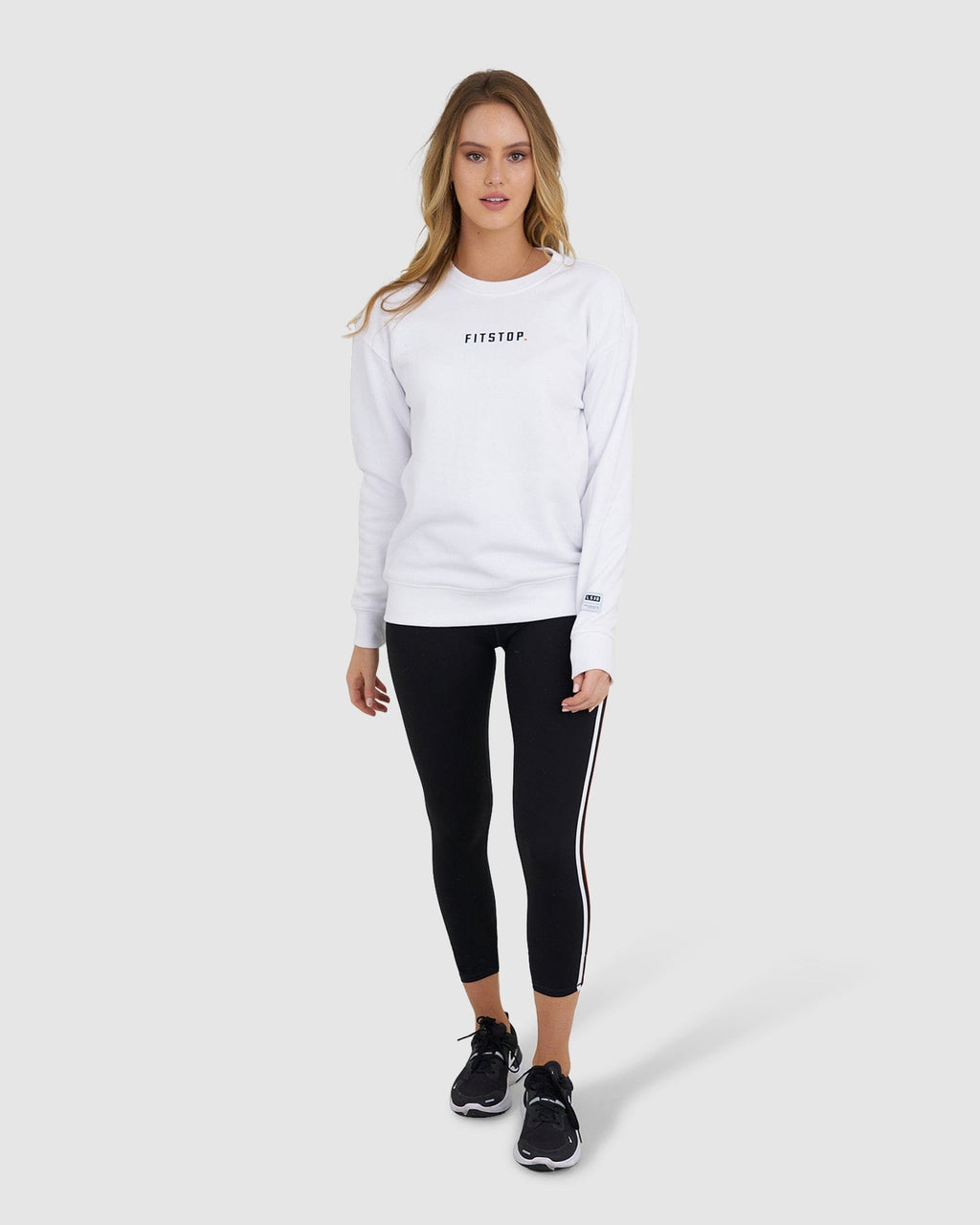 Model wearing Fitstop Functional Sweater - White