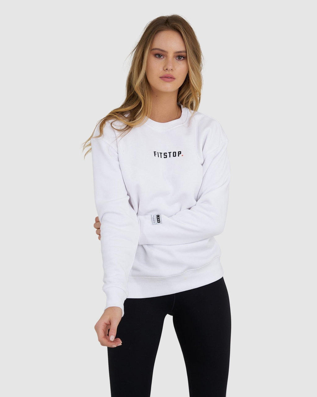 Model wearing Fitstop Functional Sweater - White