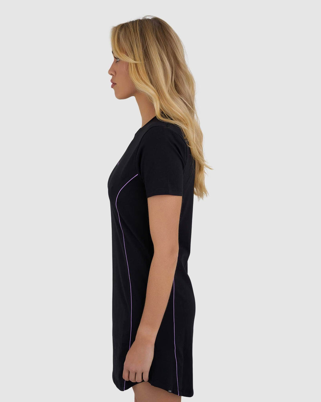 Model wearing Remi Tee Dress - Black-Electric Lavender