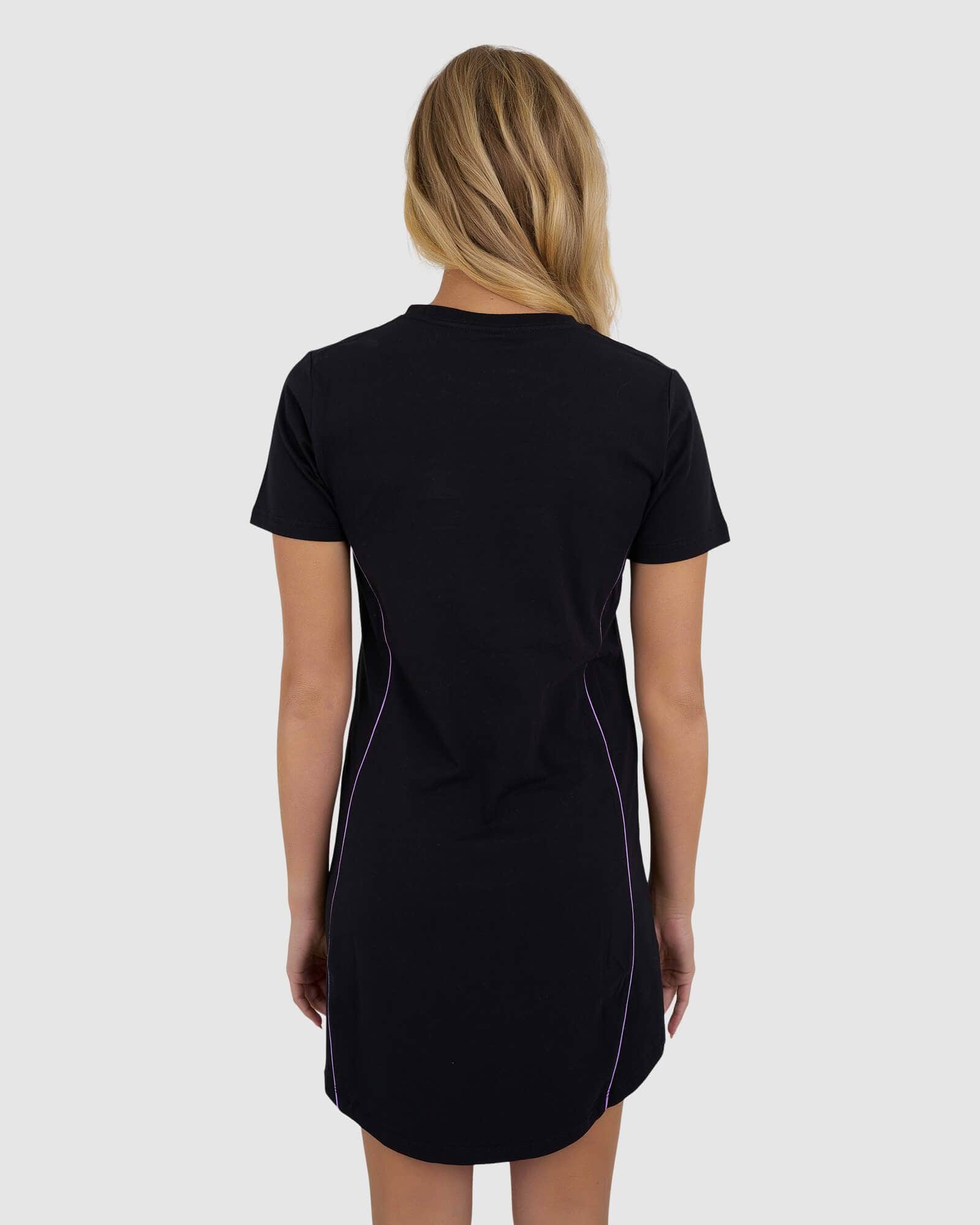 Model wearing Remi Tee Dress - Black-Electric Lavender