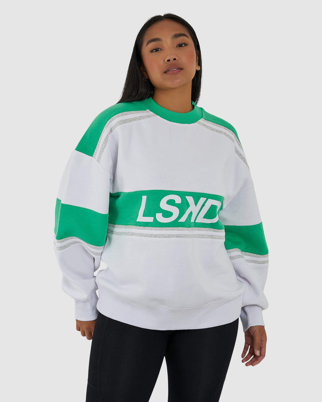 Model wearing Unisex A-Team Sweater Oversize - Apple Green