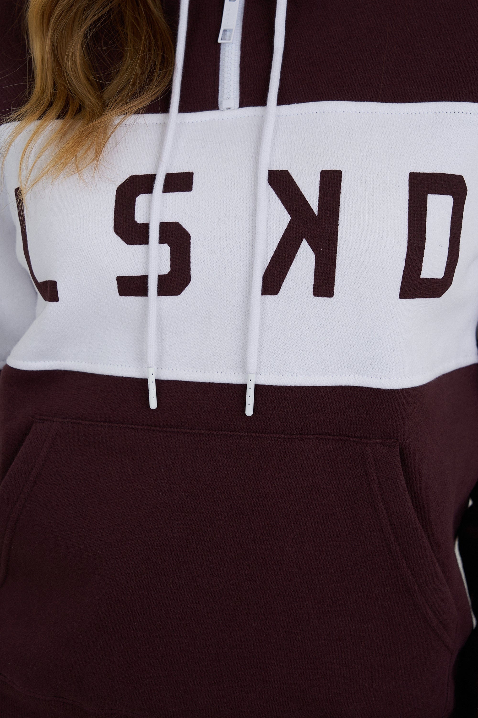 Model wearing Shape Hoodie - Fudge-White