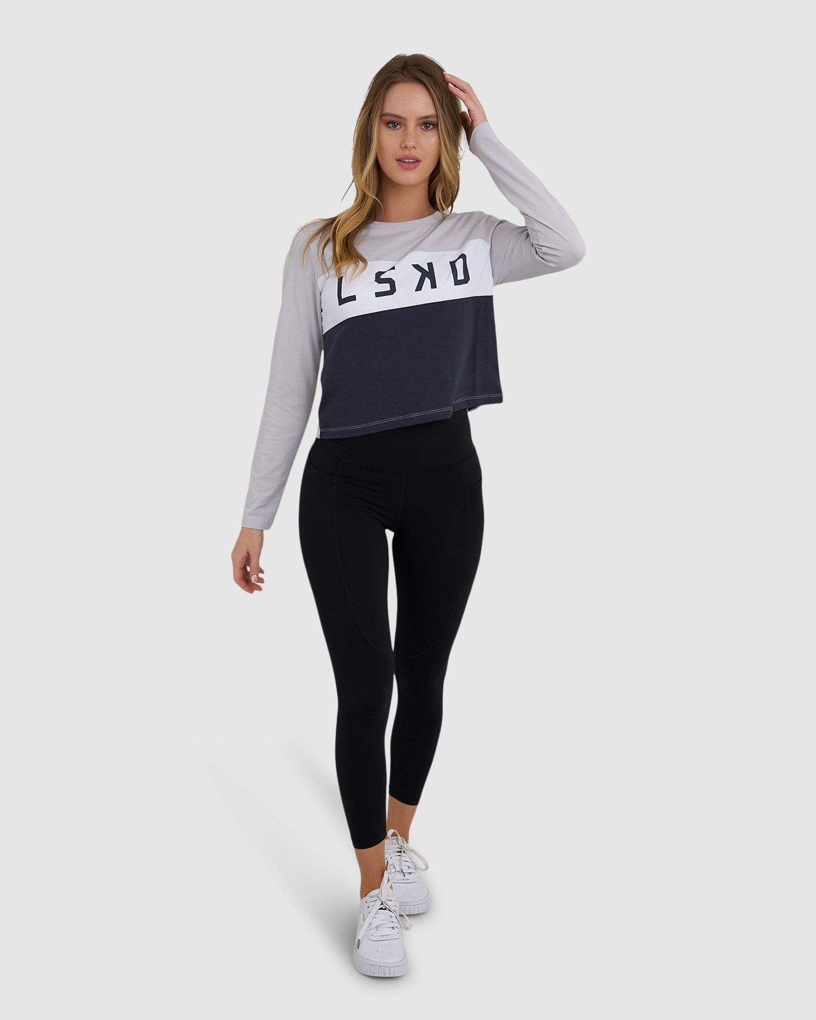 Model wearing Dough LS Tee - Ink