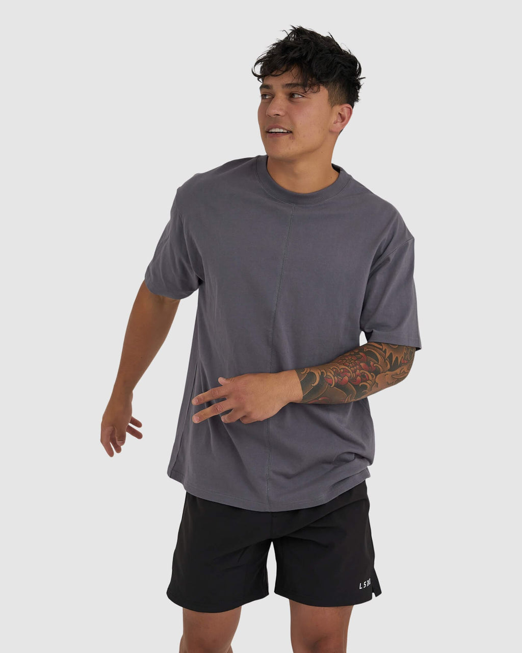 Model wearing Heavy Hitter Heavyweight Tee Oversize - Iron