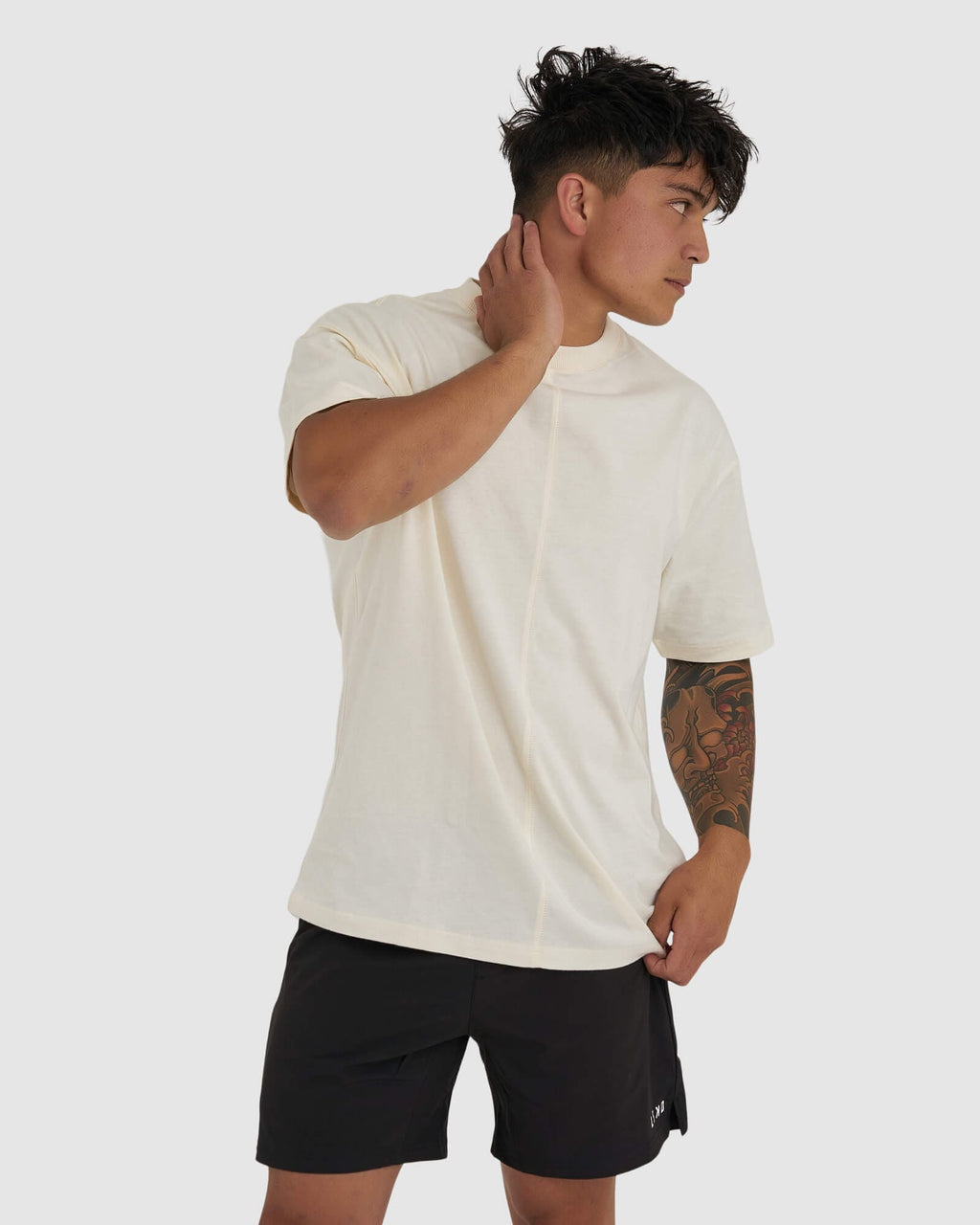 Model wearing Heavy Hitter Heavyweight Tee Oversize - Creme