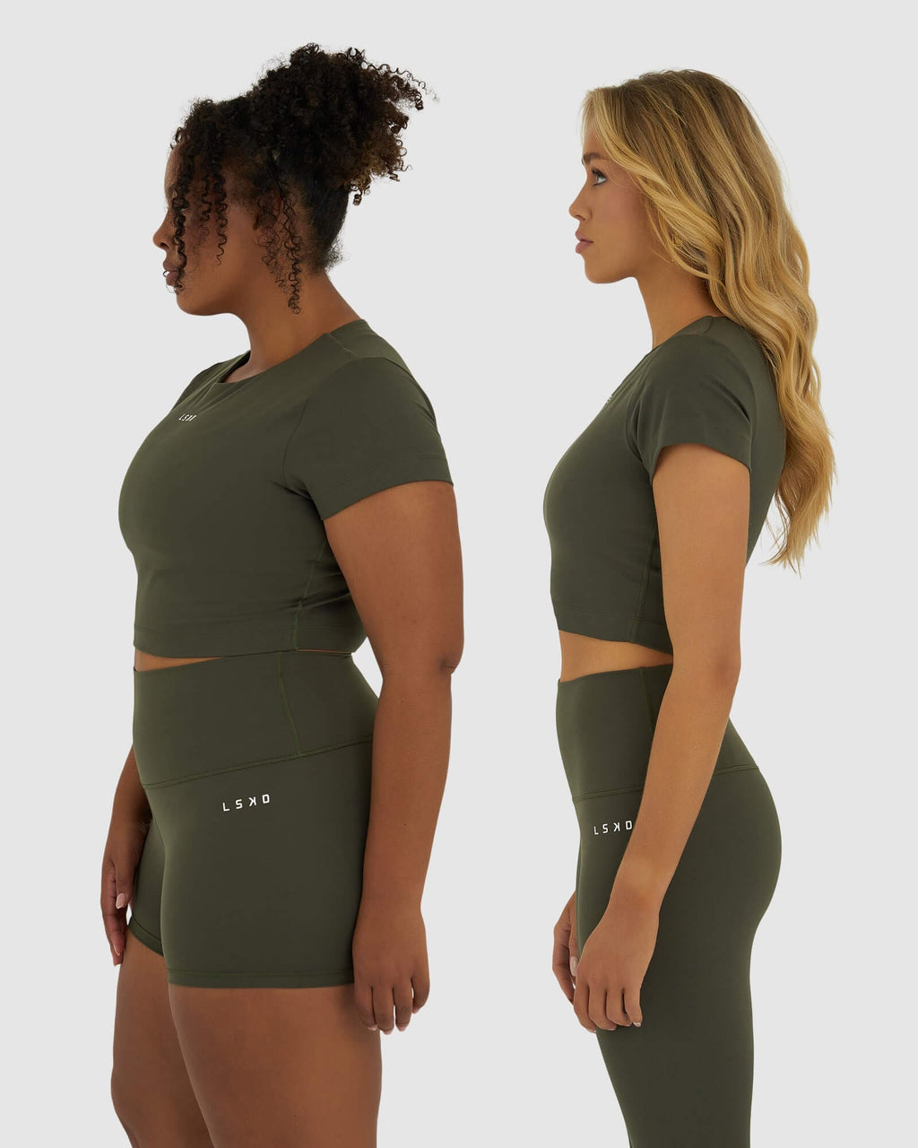 Model wearing Base Crop Tee - Forest Night