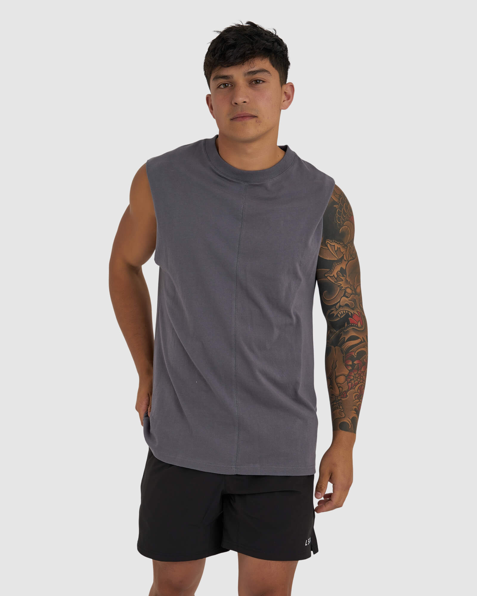 Model wearing Heavy Hitter Heavyweight Tank - Iron