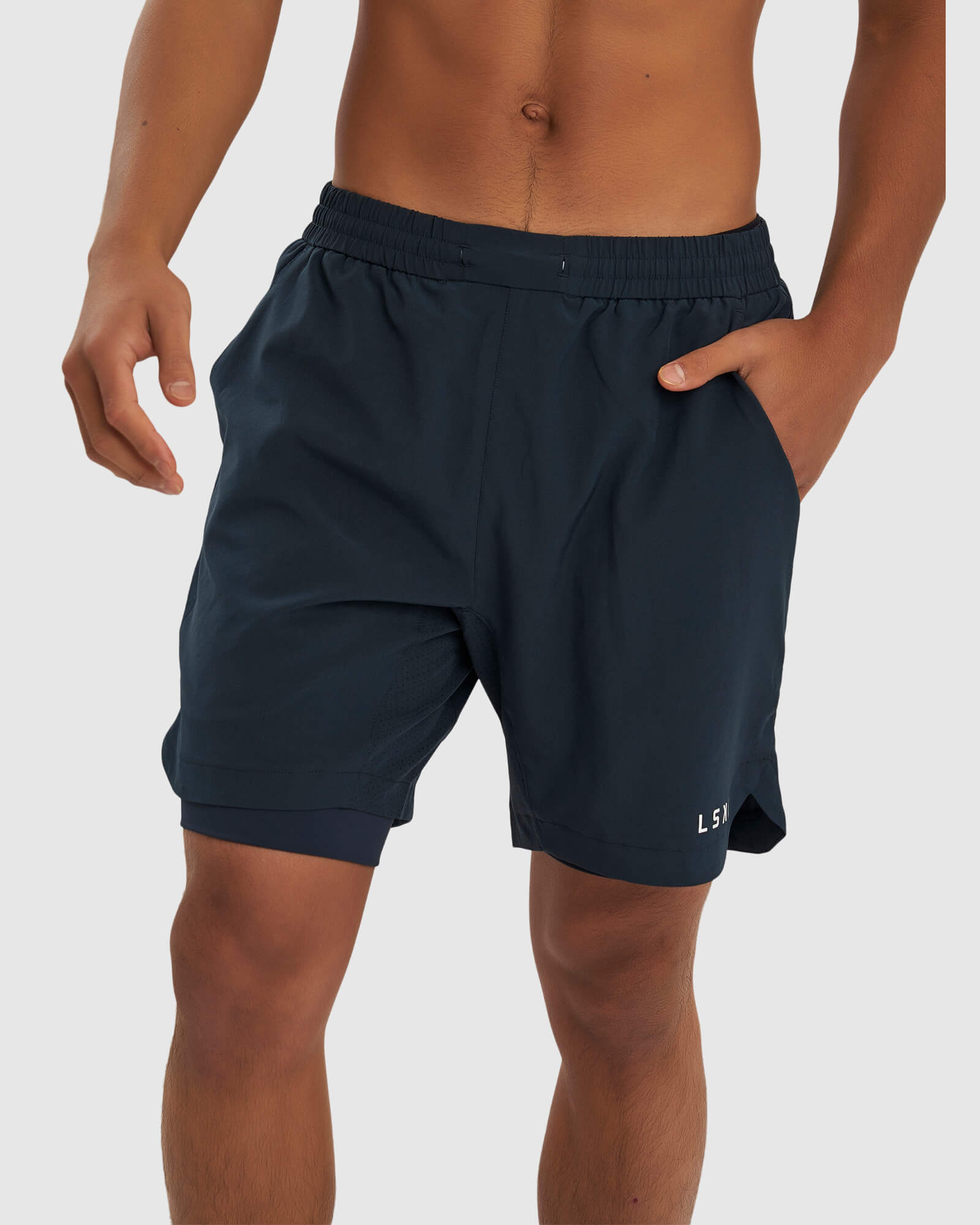 Model wearing Power 7" Performance Liner Short - Carbon