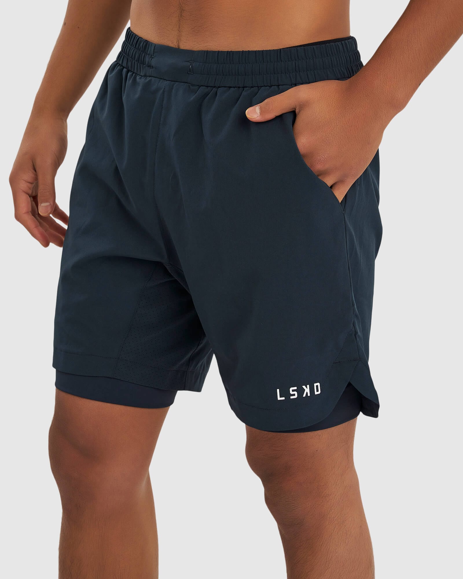 Model wearing Power 7" Performance Liner Short - Carbon