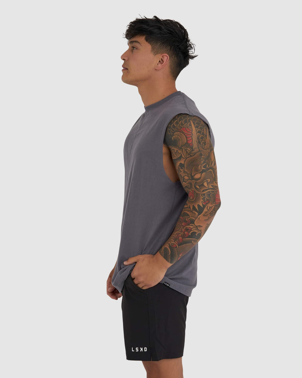 Model wearing Heavy Hitter Heavyweight Tank - Iron