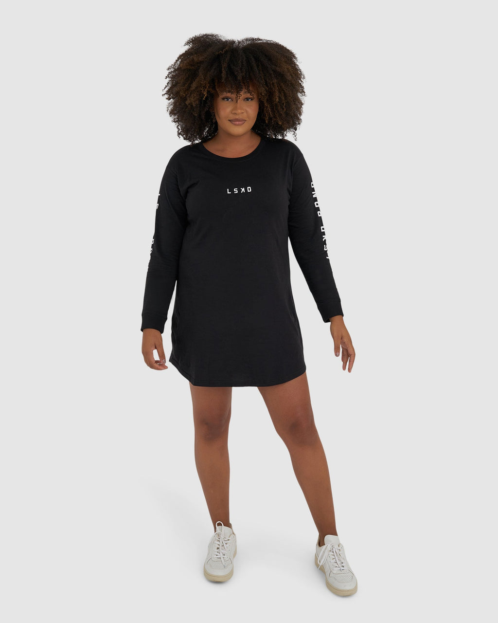 Model wearing Perspective LS Tee Dress - Black